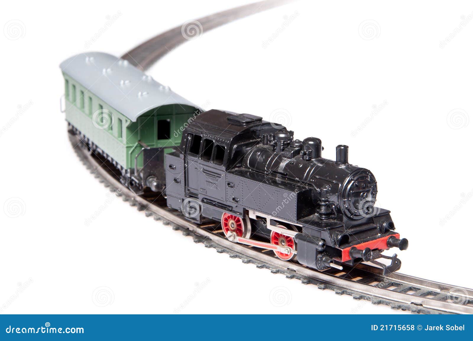 Toy Steam Train Pulling One Carriage Stock Photo - Image of hobbies, playing: 21715658