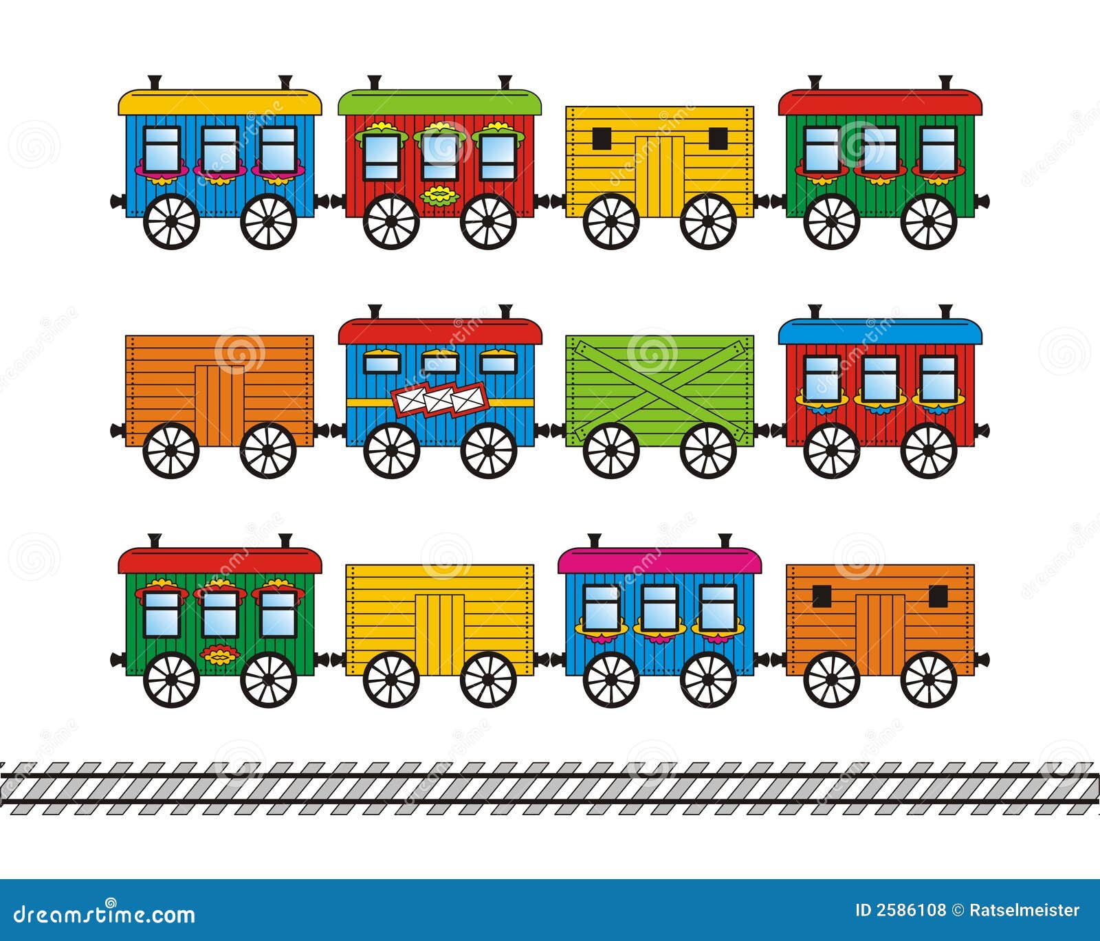 Toy Train Cars And Track Set Stock Vector - Illustration