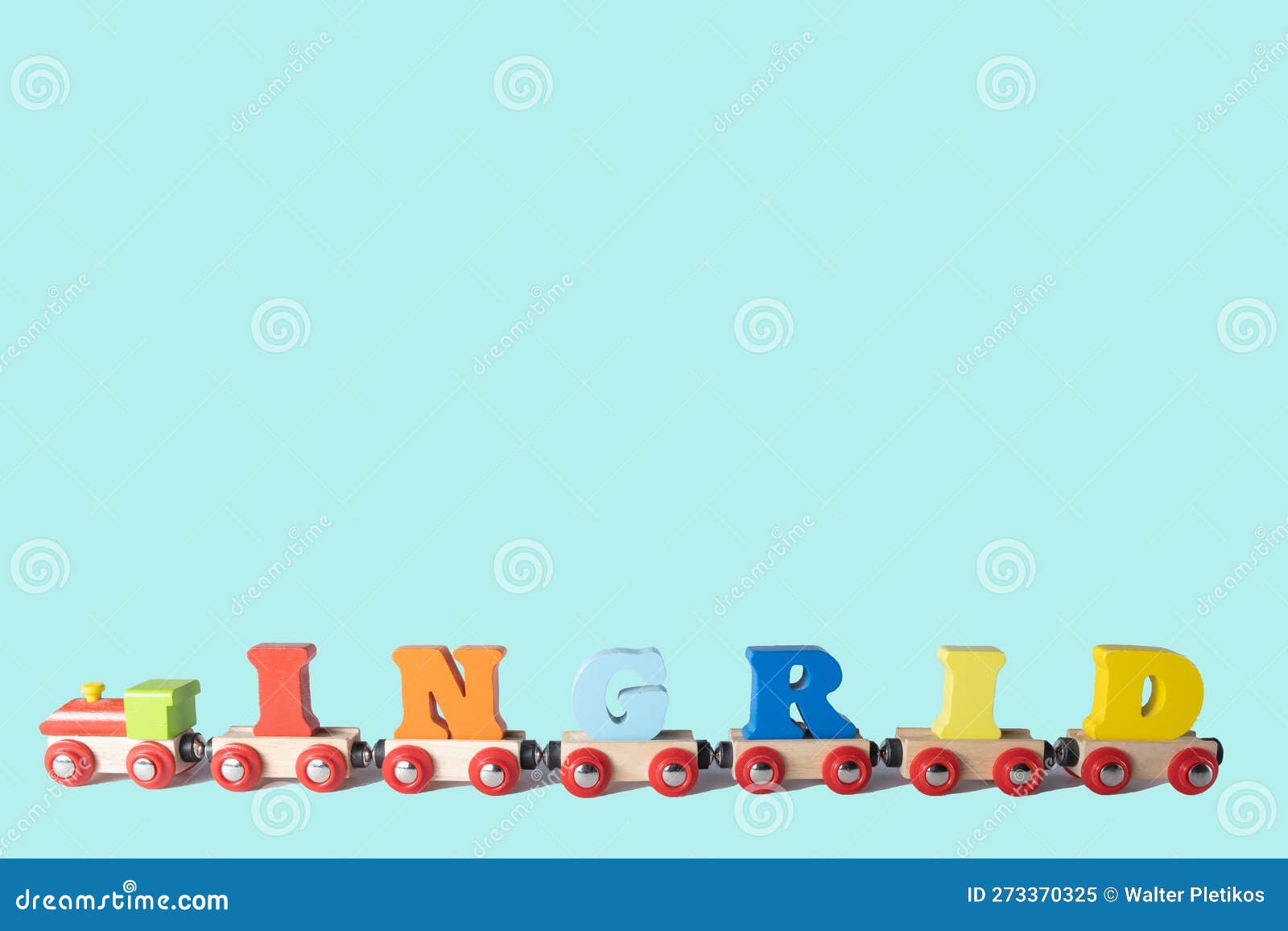 A Toy Wooden Train with Name Ingrid Stock Image Image of text, name