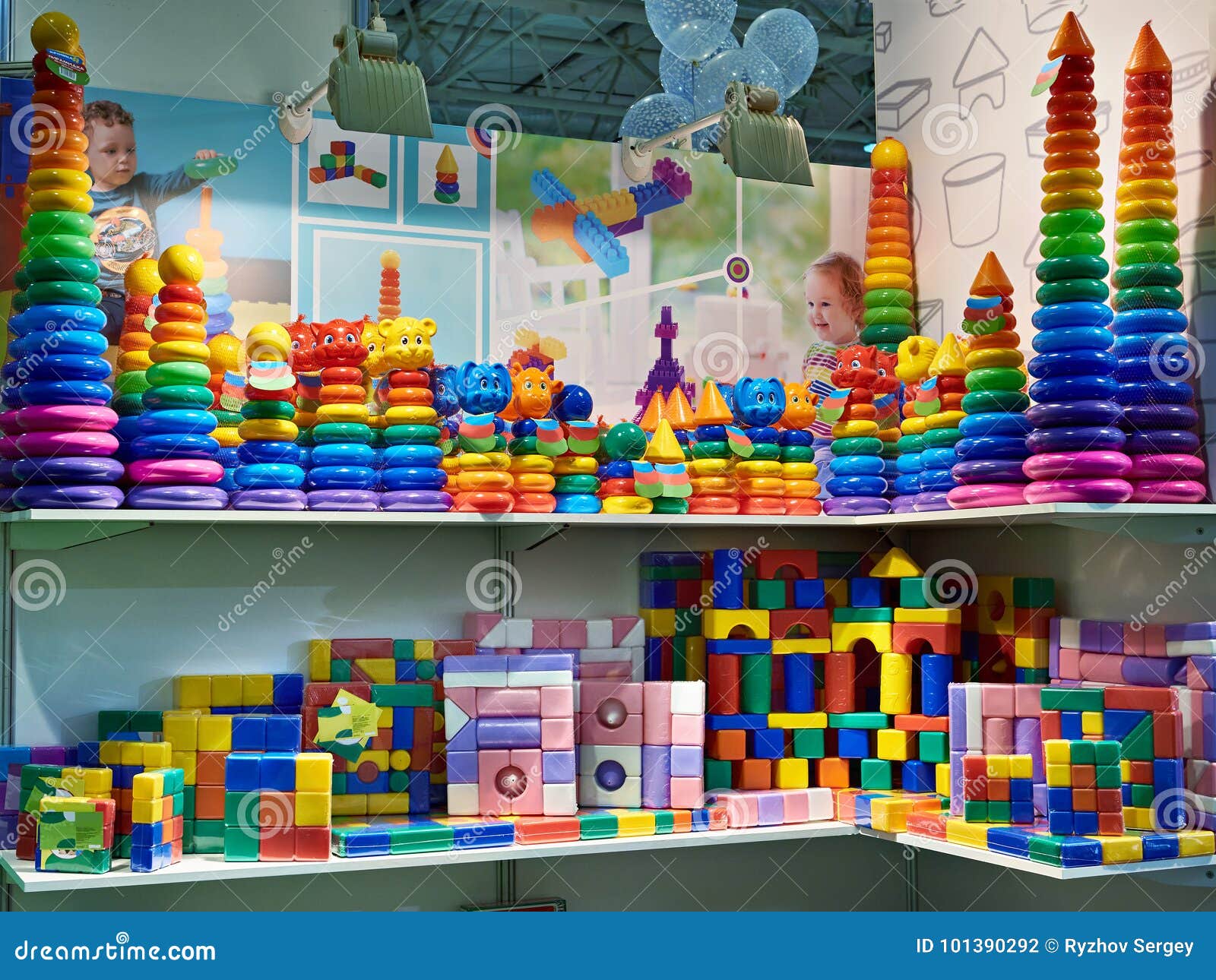 Toys for Babies Plastic Cubes and Pyramids in Store Editorial