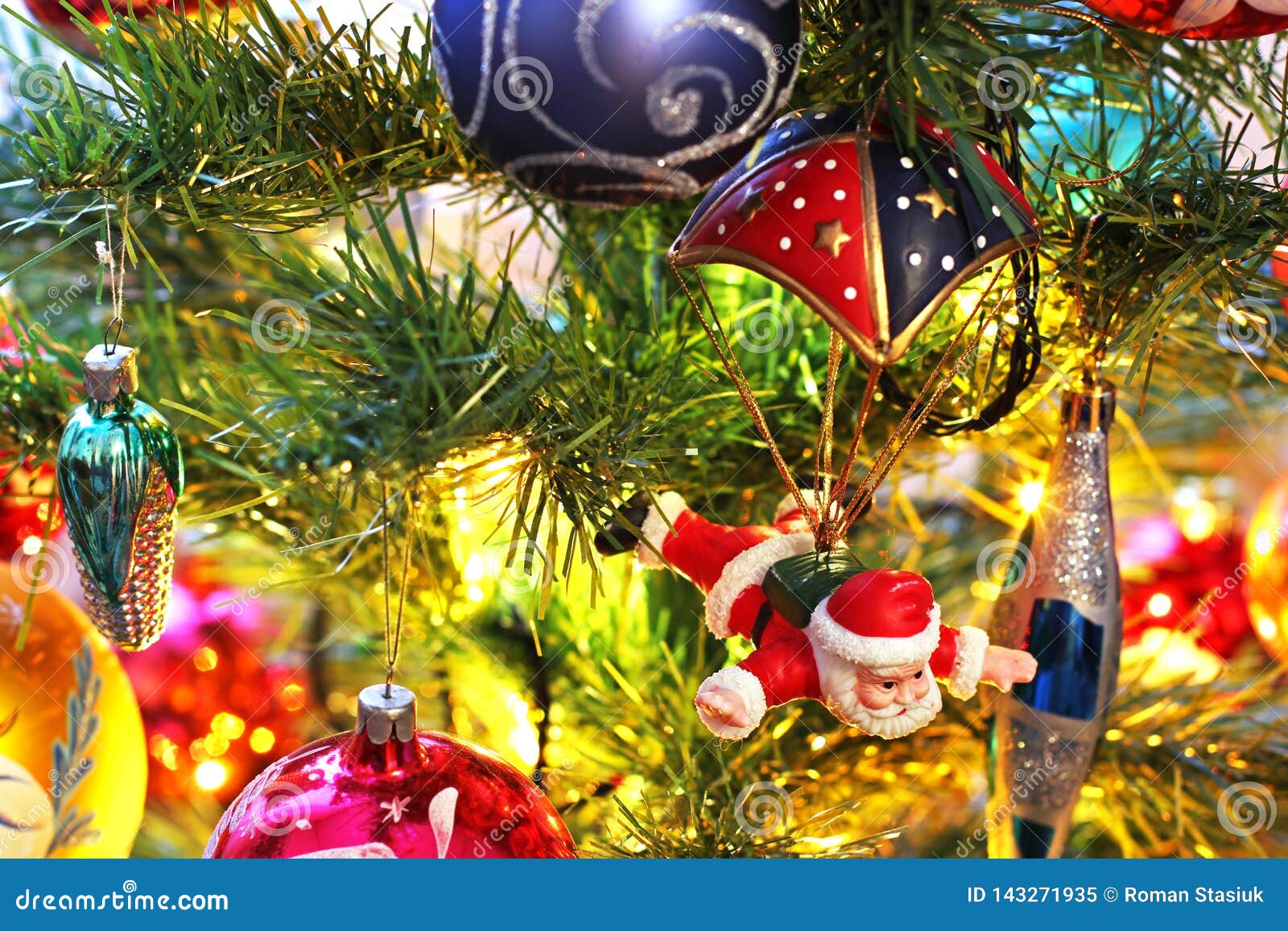 Toys on the Christmas Tree. New Year Decorations Stock Image Image of