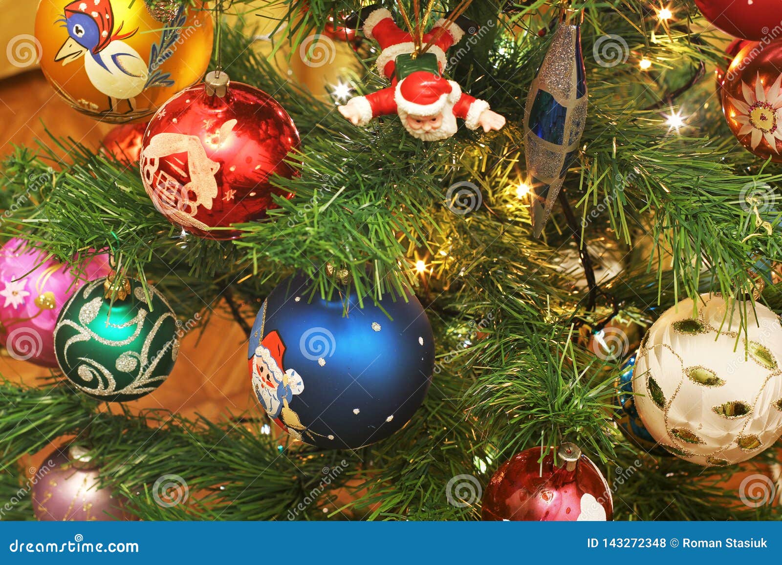 Toys on the Christmas Tree. New Year Decorations Stock Photo - Image of ...