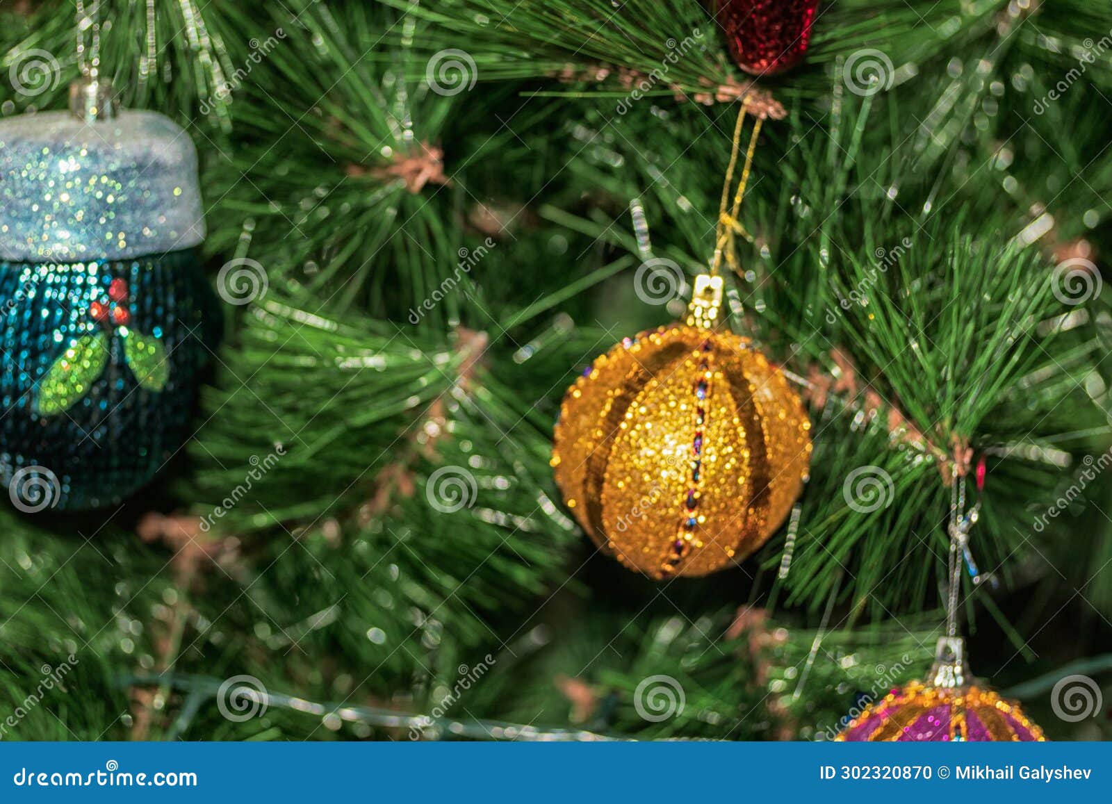 Toys Hang on the New Year Tree. Stock Photo Image of spruce, hanging