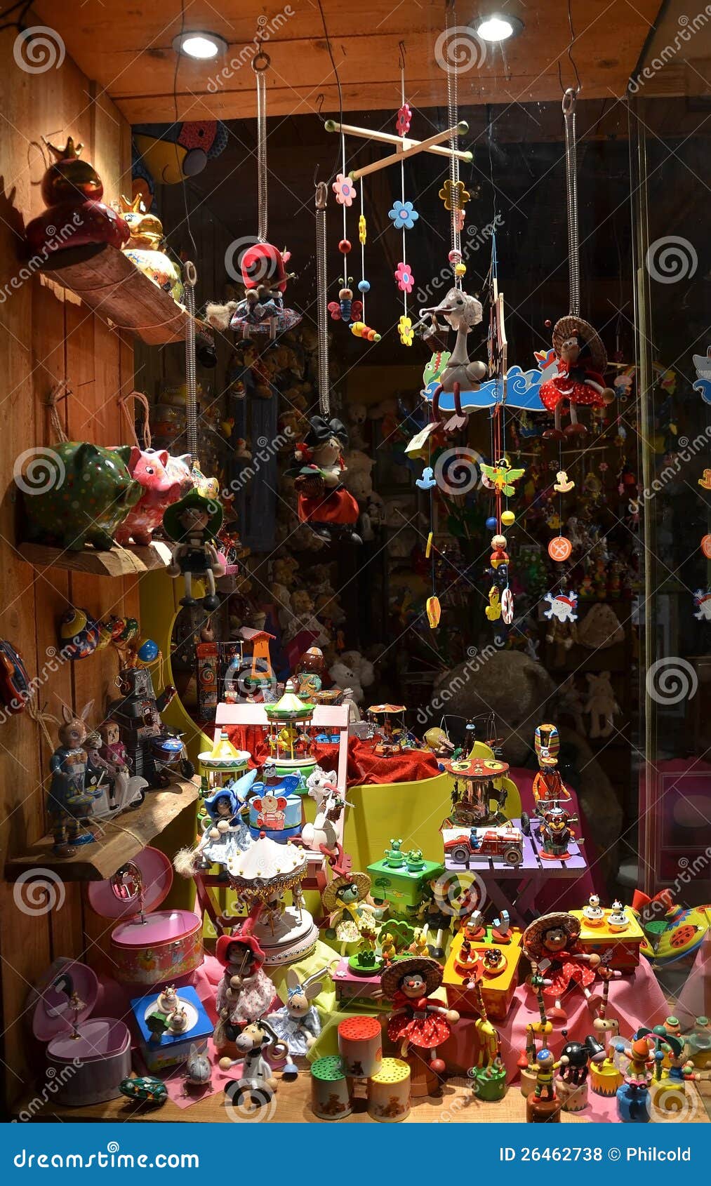 Toys showcase stock photo. Image of house, wood, frog 26462738