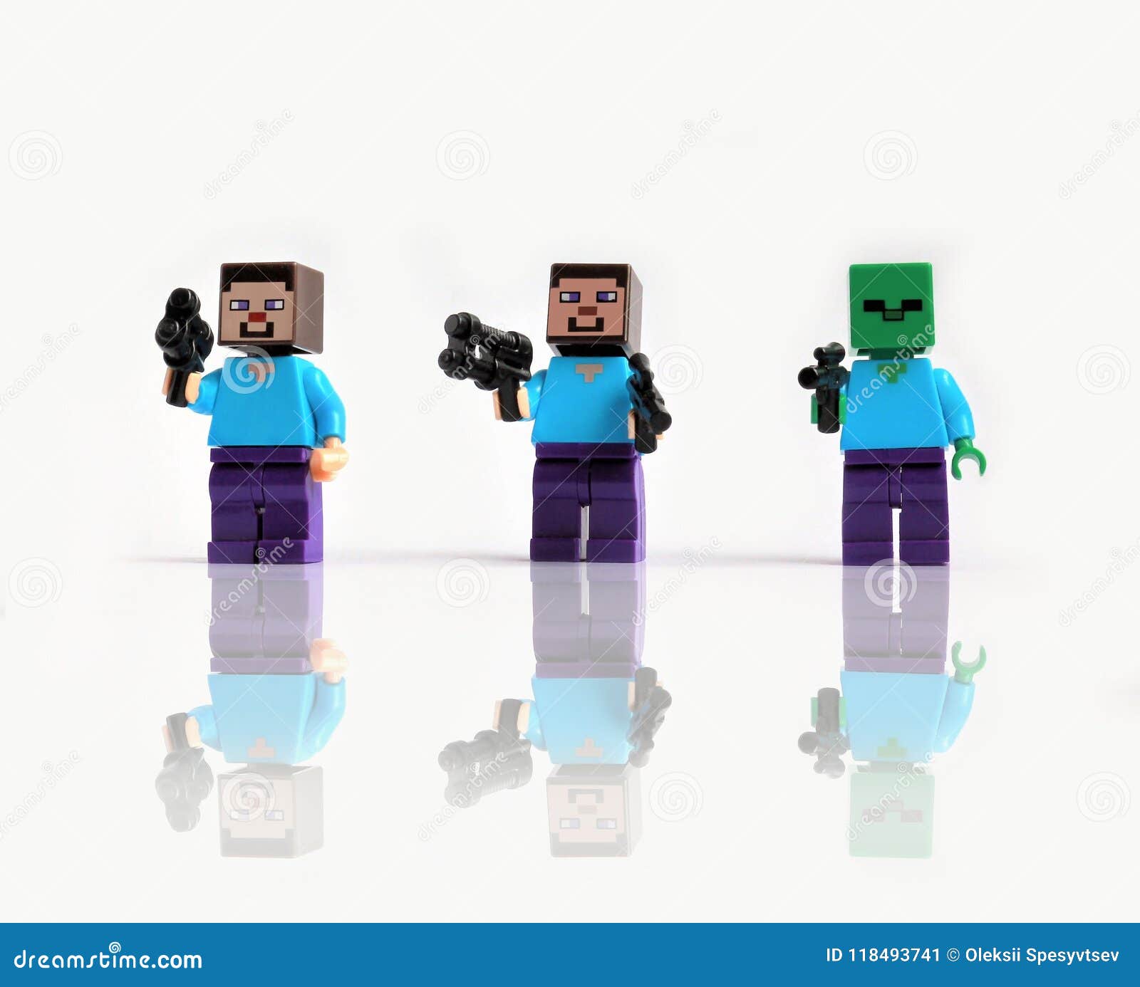Três Figuras Do Minecraft Do Lego Mini Com Brinquedo Atiram No