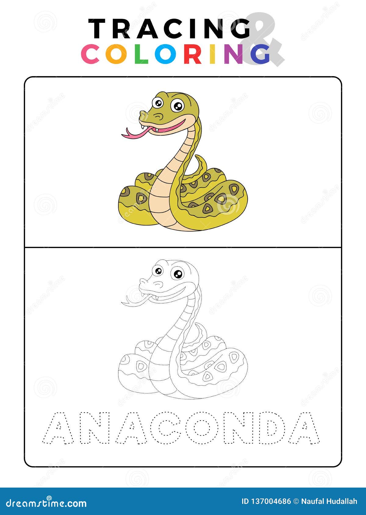 Vetor de ilustração de página para colorir de desenho de cobra cobra fofa  para livro de colorir para crianças