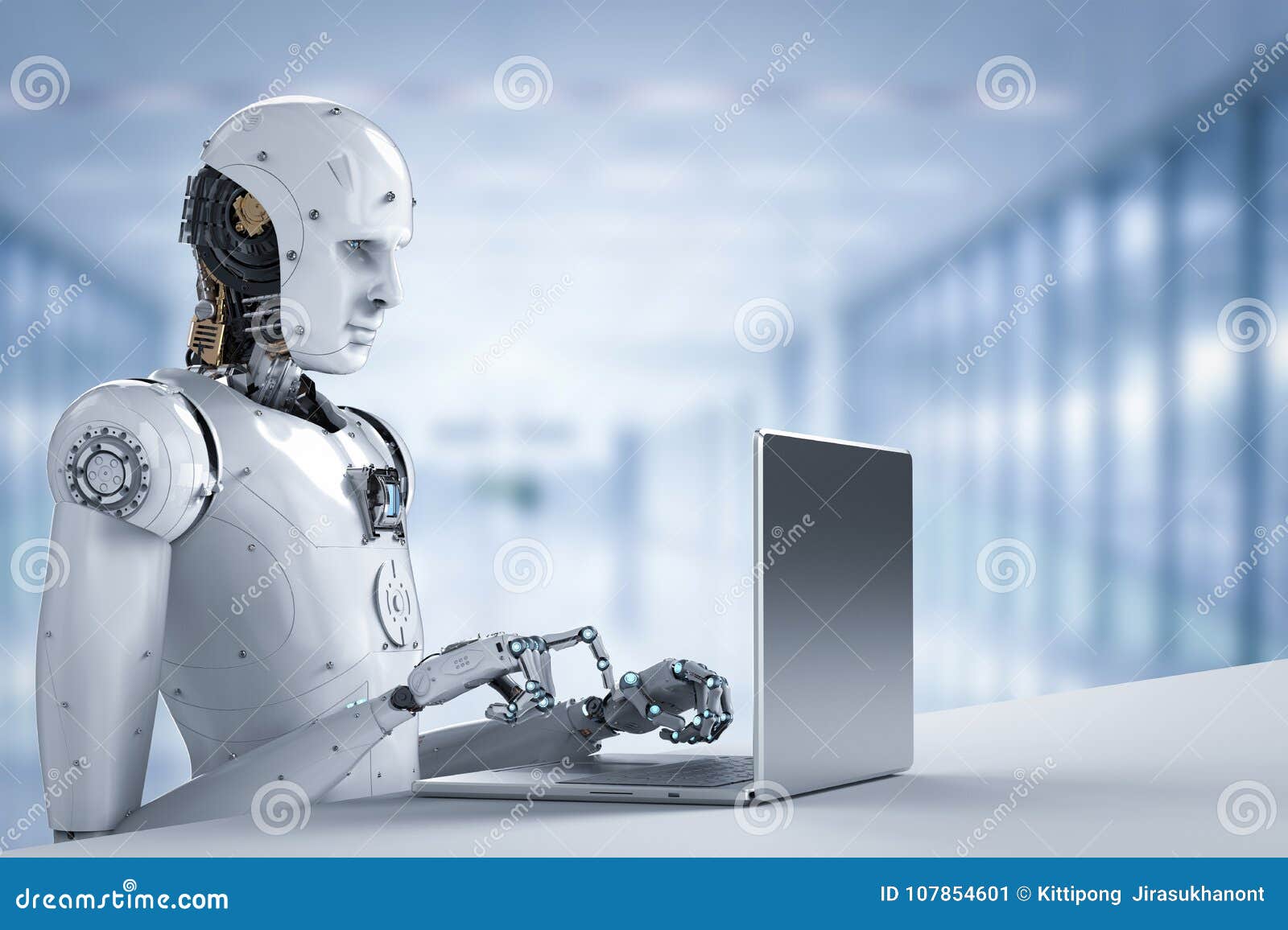 Trabajo Del Robot Sobre El Ordenador Portátil Stock de ilustración - Ilustración de dispositivo, 107854601