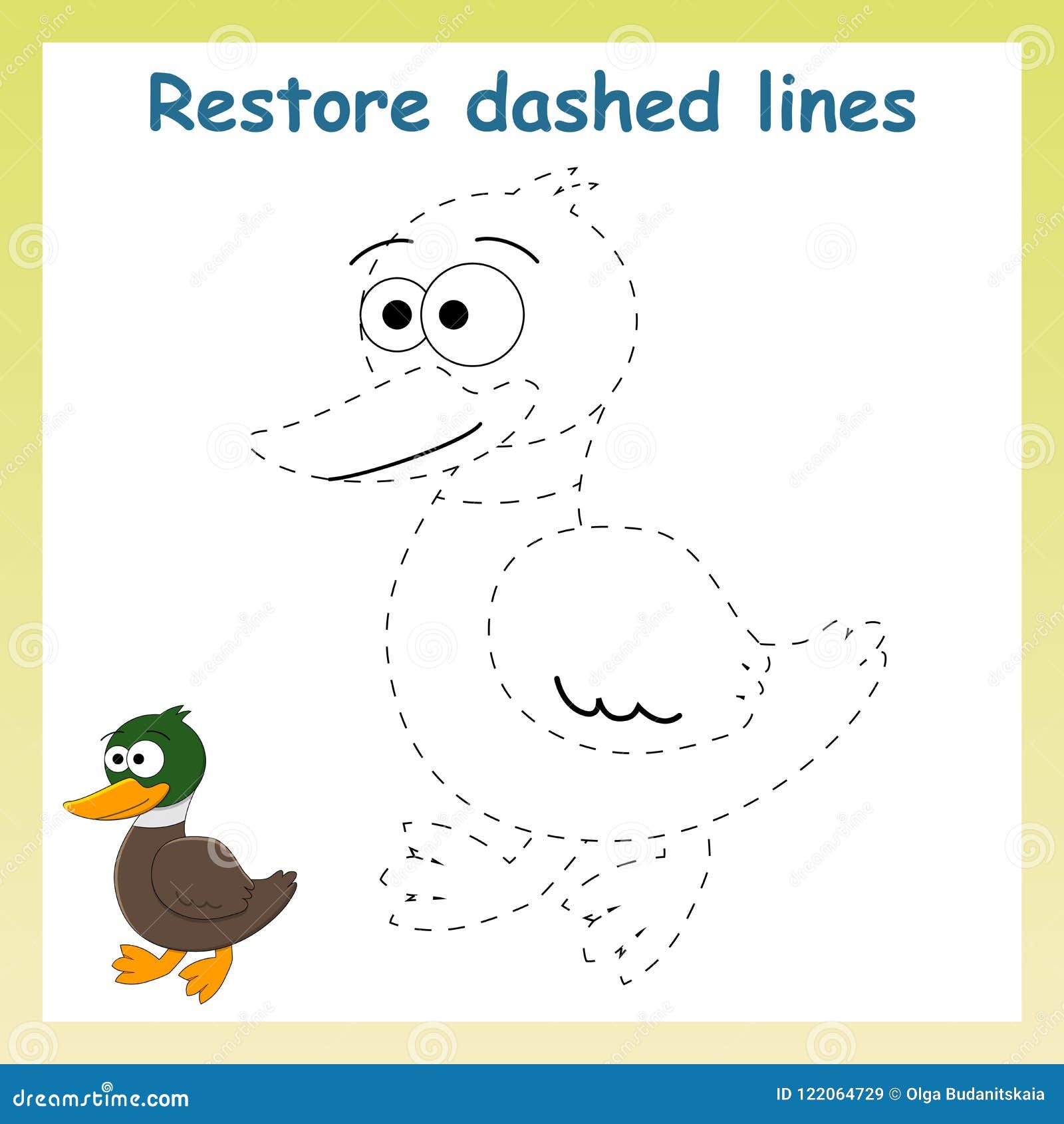 Trace Game For Children. Cartoon Train. Restore Dashed Line And