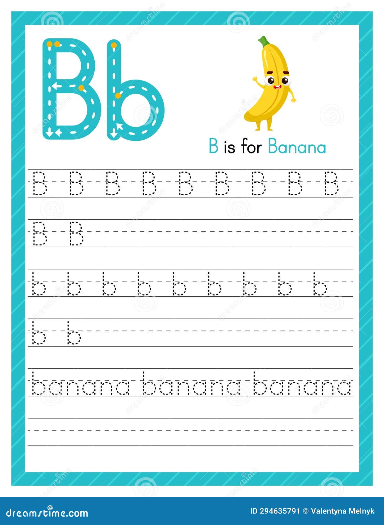 trace letter b uppercase and lowercase. alphabet tracing practice preschool worksheet for kids learning english with