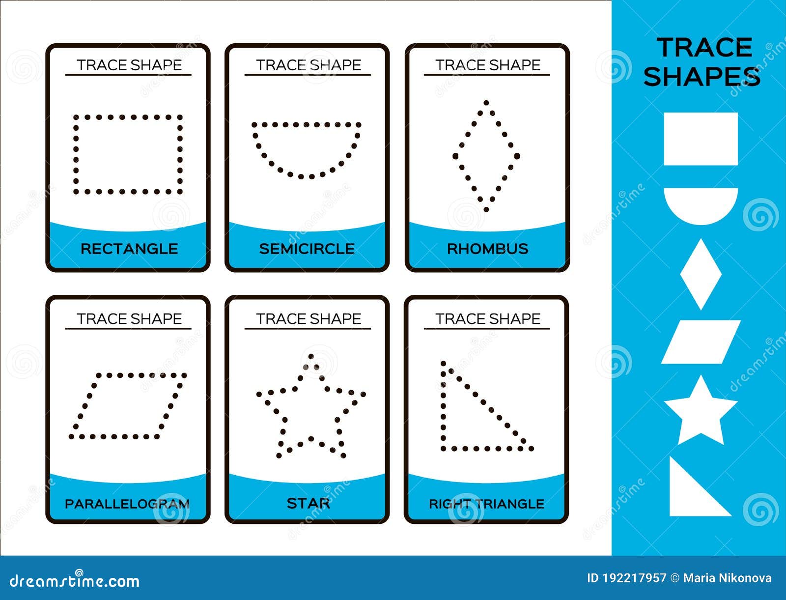 Vetor do Stock: Learn basic 2D shapes with their vocabulary names in  English. Colorful shape flash cards for preschool learning. Illustration of  a simple 2 dimensional flat shape symbol set for education.