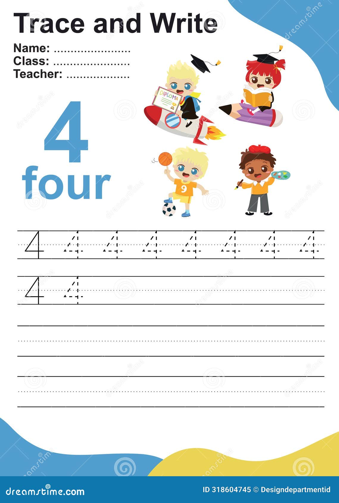 trace and write number for children. exercise for children to recognize the number.