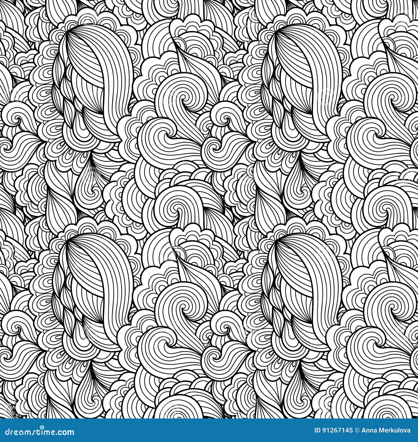 Tracery Seamless Wavy Calming Pattern. Stock Vector - Illustration of ...