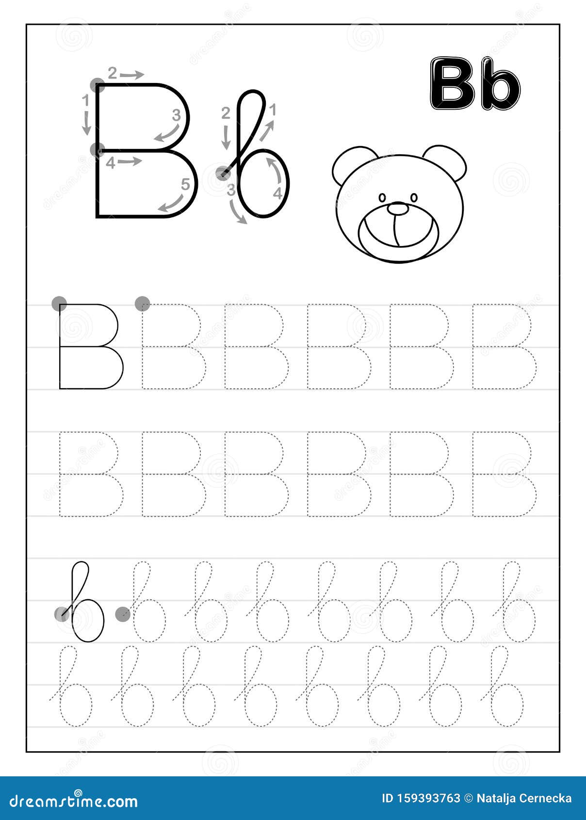 tracing alphabet letter b black and white educational pages on line for kids stock vector illustration of count letters 159393763