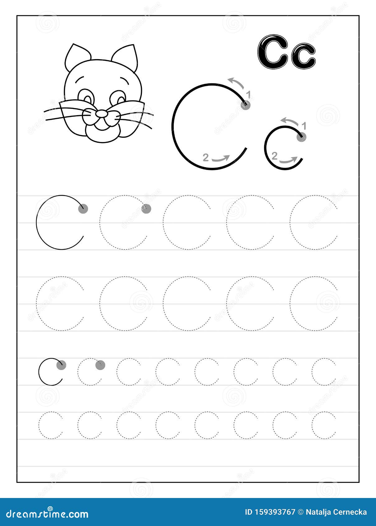 Tracing Alphabet Letter C Black And White Educational Pages On Line For Kids Stock Vector Illustration Of Kids Cartoon 159393767