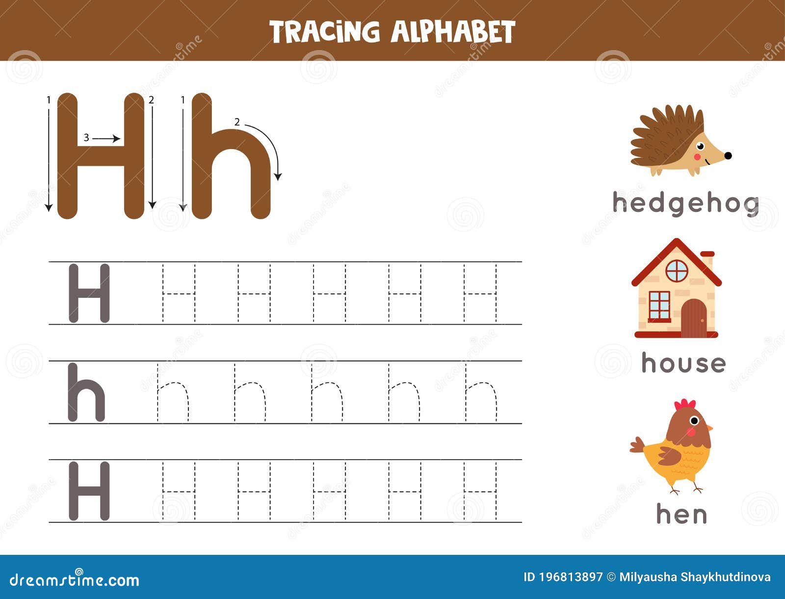 Tracing Alphabet Letter H with Cute Cartoon Pictures. Stock Vector - Illustration of mammal, outline: 196813897 Tracing Alphabet Letter H with Cute Cartoon Pictures. Stock Vector - Illustration of mammal, outline: 196813897