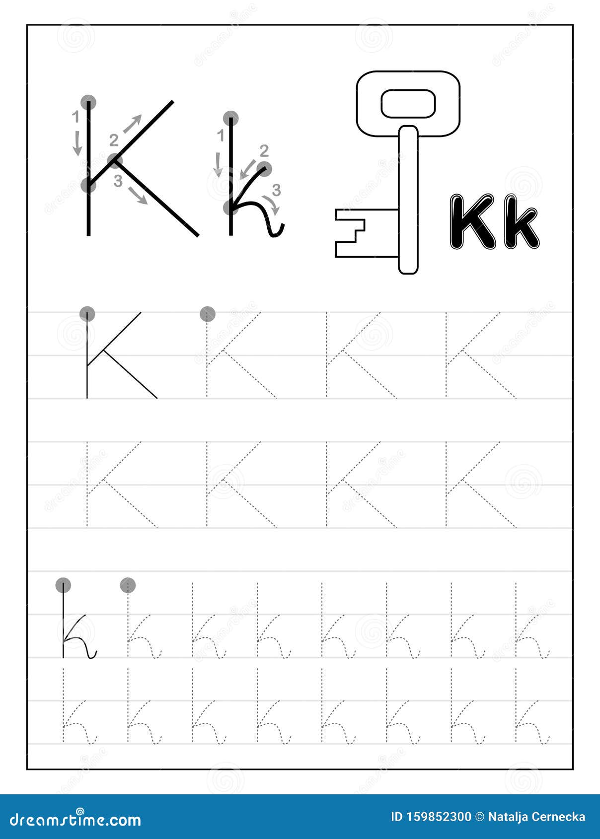 Tracing Alphabet Letter K. Black and White Educational Pages on Line ...