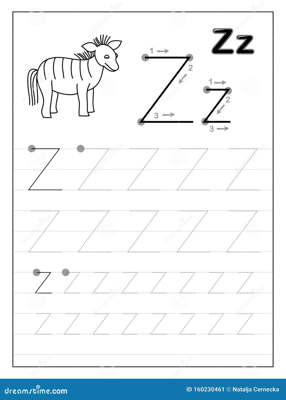 tracing alphabet letter z black and white educational pages on line for kids printable worksheet for children textbook stock vector illustration of draw lesson 160230461