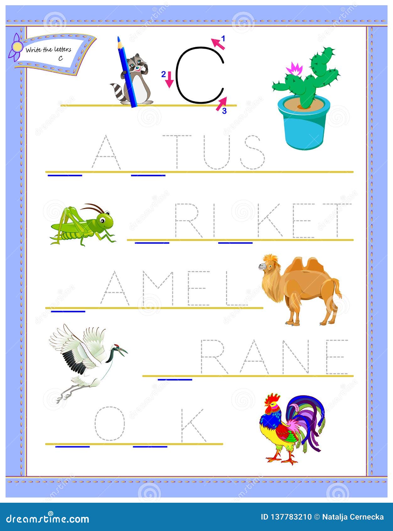 tracing letter c for study english alphabet printable