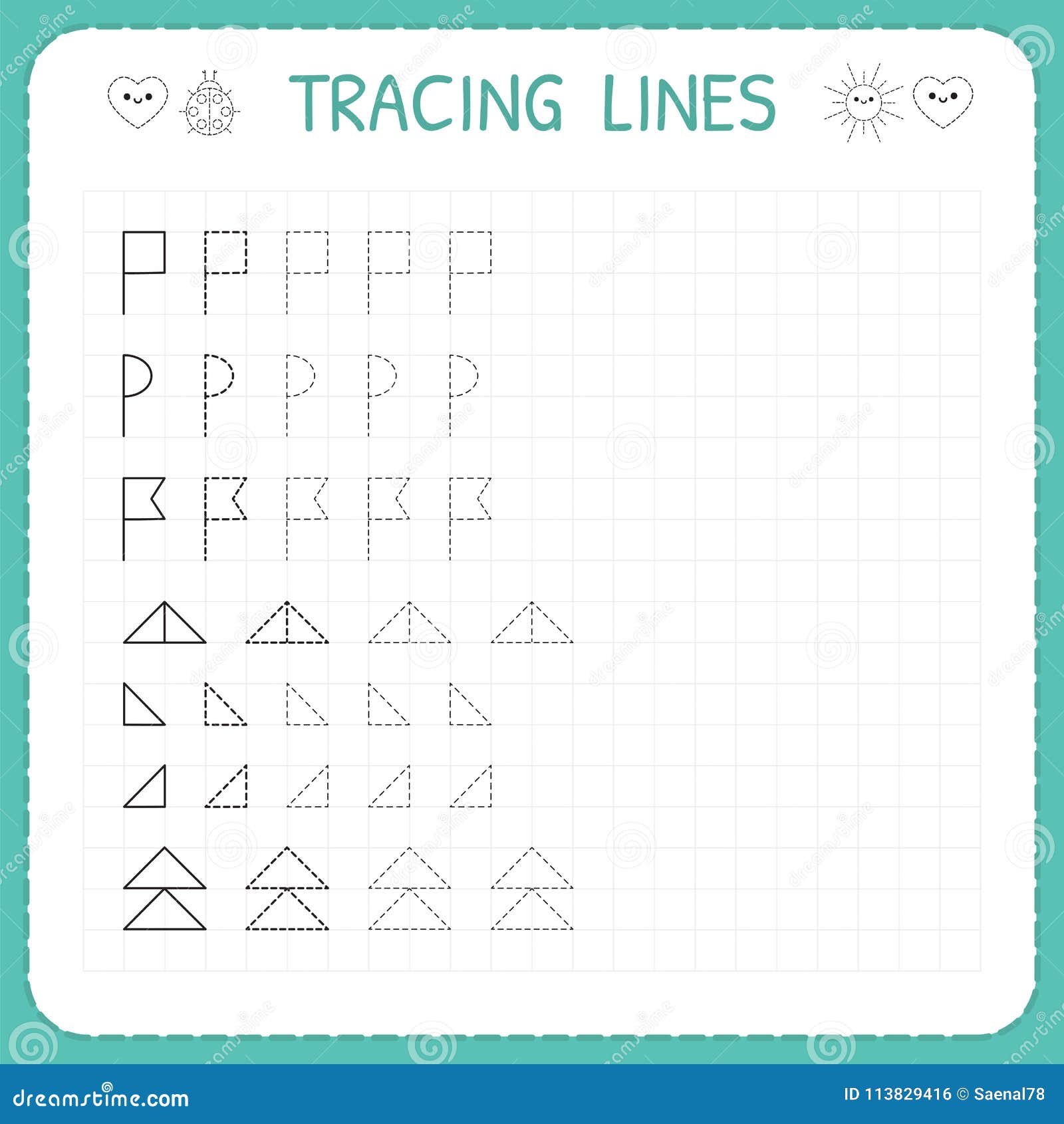 Tracing Lines Worksheet For Kids Trace The Pattern Basic Writing Working Pages For Children Preschool Or Kindergarten Workshe Stock Vector Illustration Of Dashed Colorful