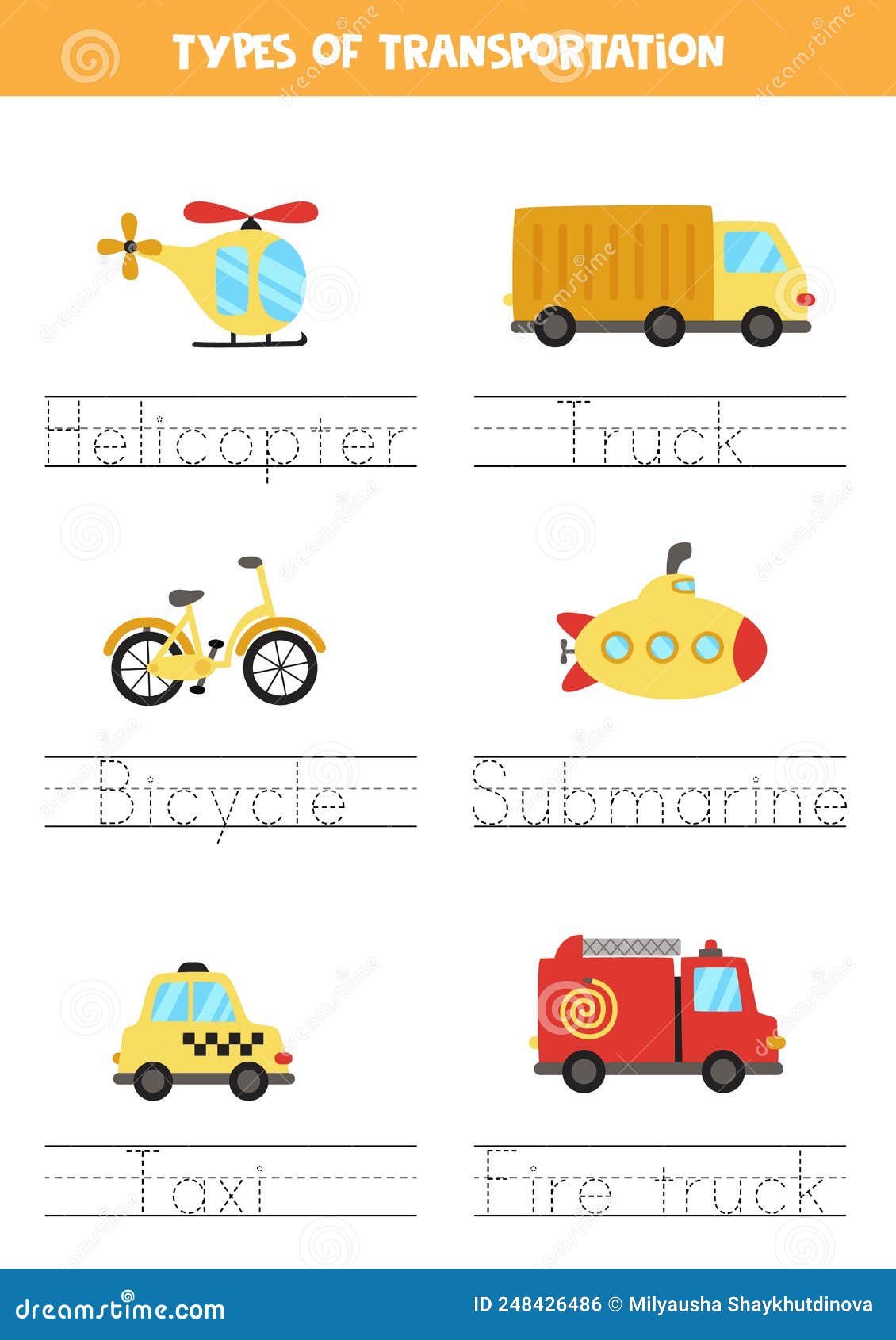 Means of Transportation (Vehicles) Tracing Worksheet