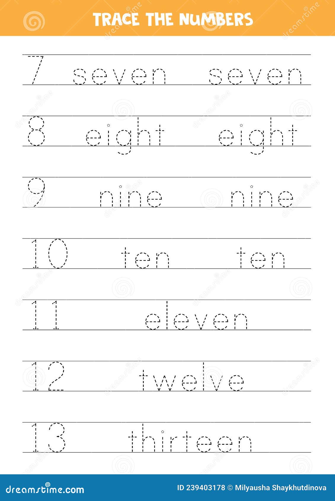 tracing-numbers-in-words-worksheet-for-children-stock-vector-illustration-of-flashcard-math