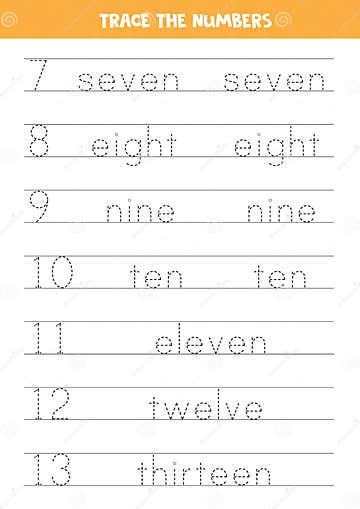 Tracing Numbers In Words Worksheet For Children Stock Vector 