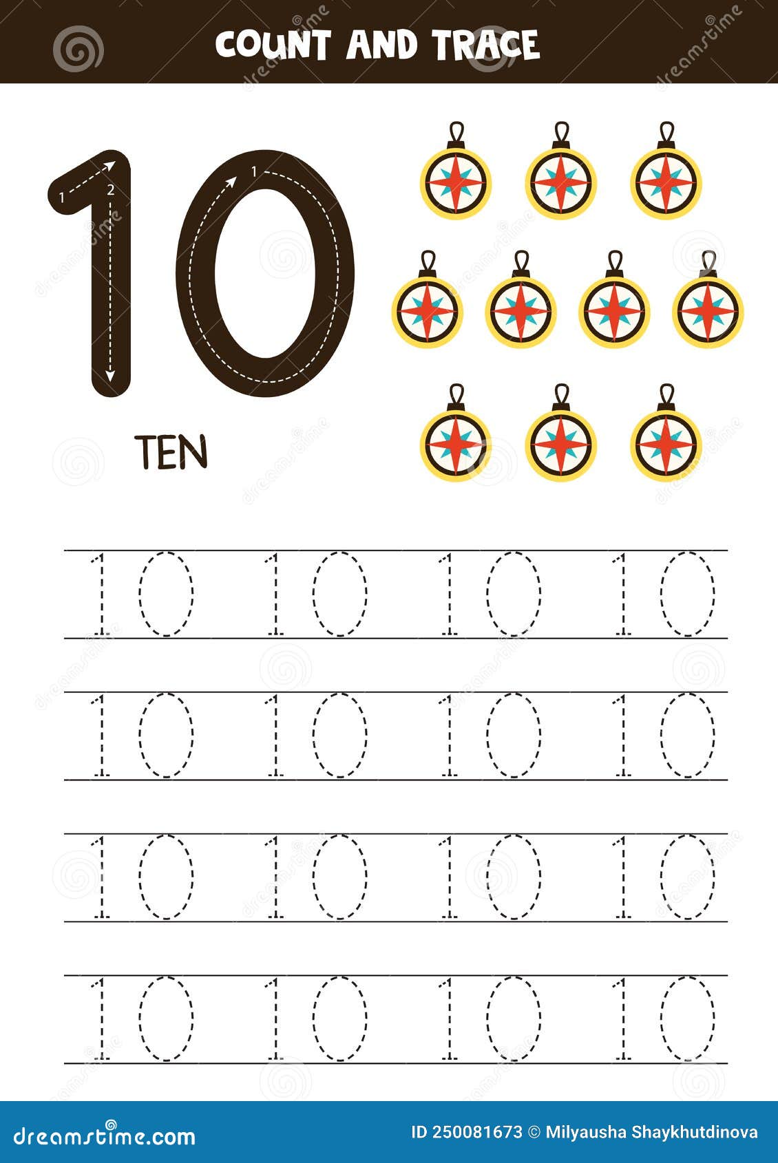 Tracing Numbers Worksheet with Cute Pirate Elements. Stock Vector ...