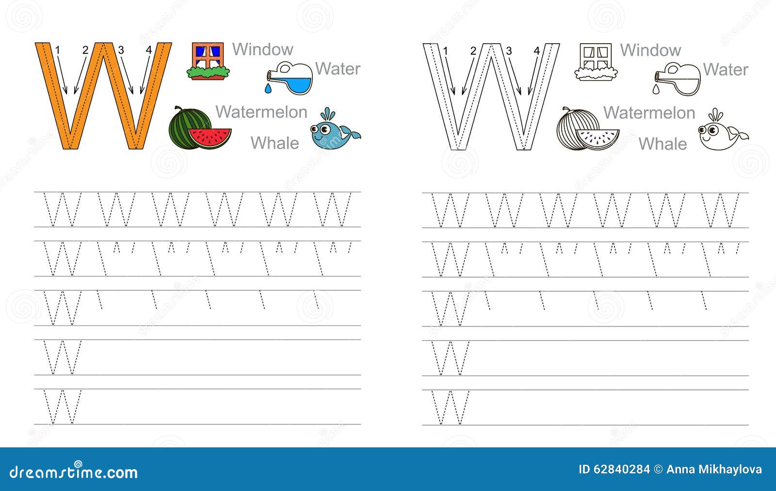 worksheet Letter W Tracing Worksheets tracing worksheet for letter w stock vector illustration of w
