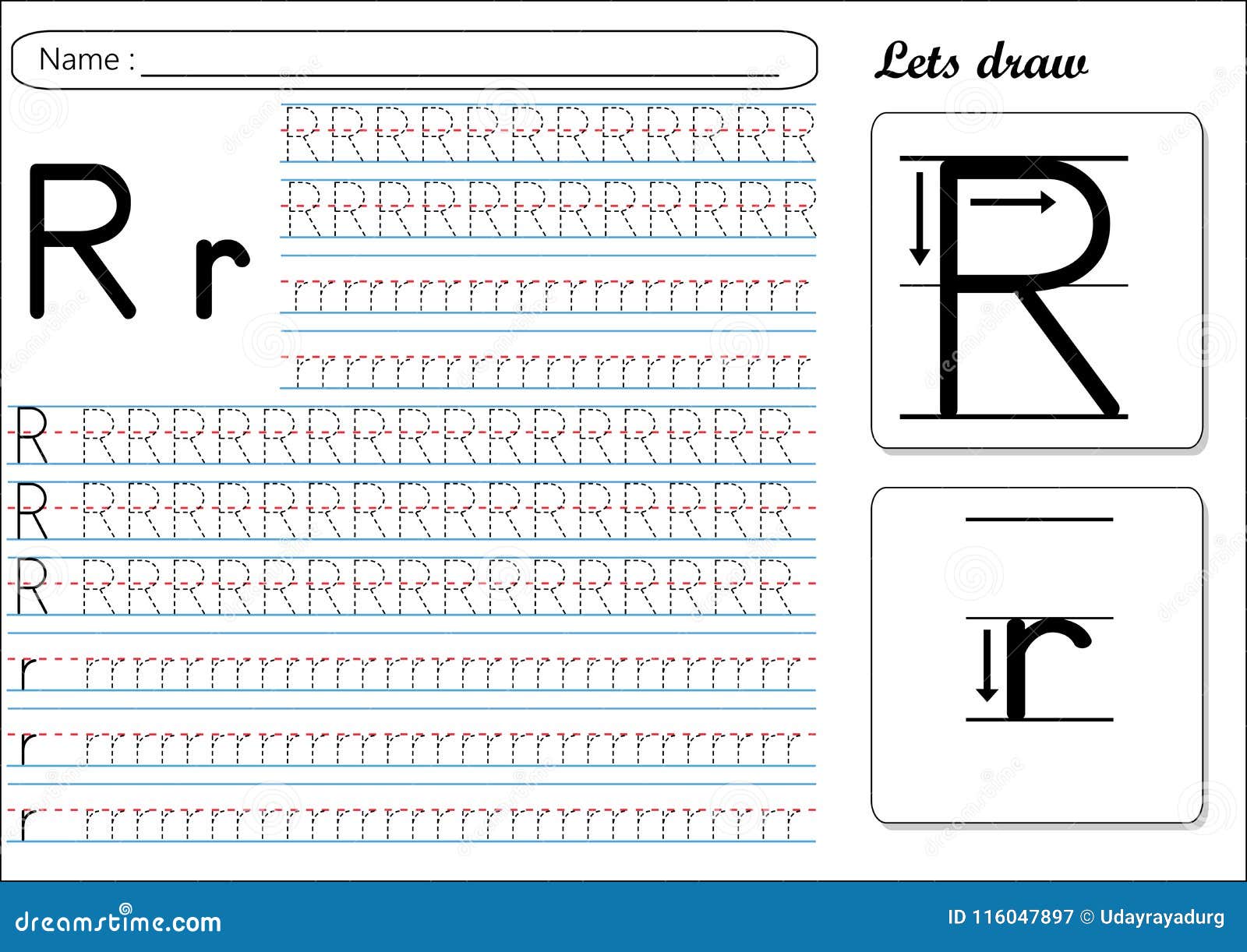 tracing worksheet rr stock vector illustration of cursive 116047897