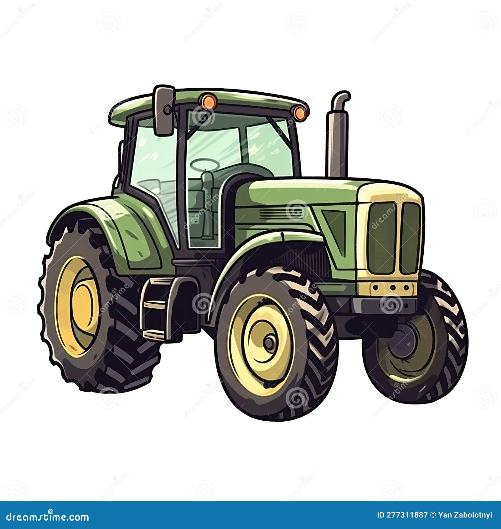 Tractor in Cartoon Style Stiker on White Background on Isolated ...