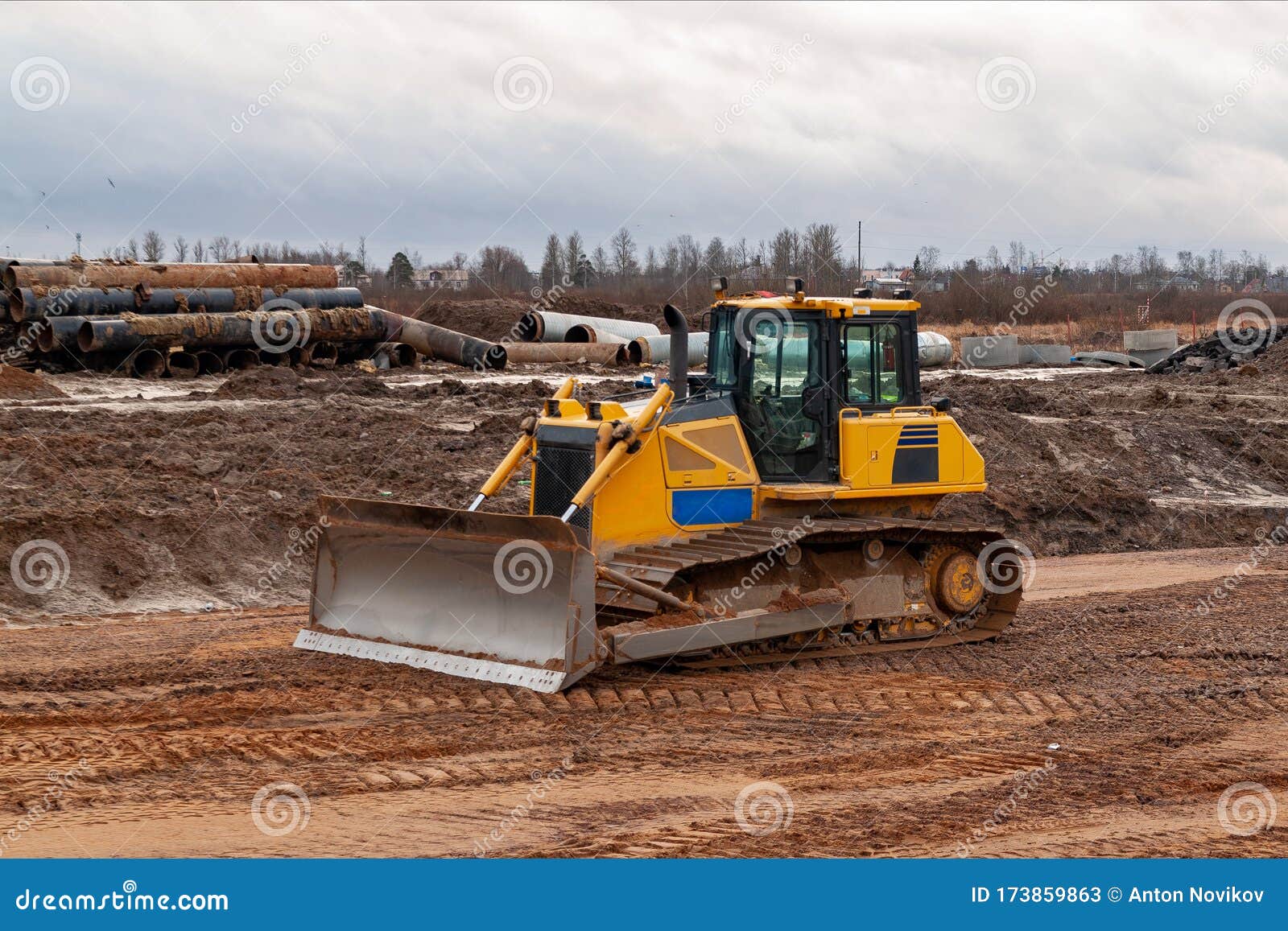 Tractor on the Construction Site Stock Image Image of bucket, digger