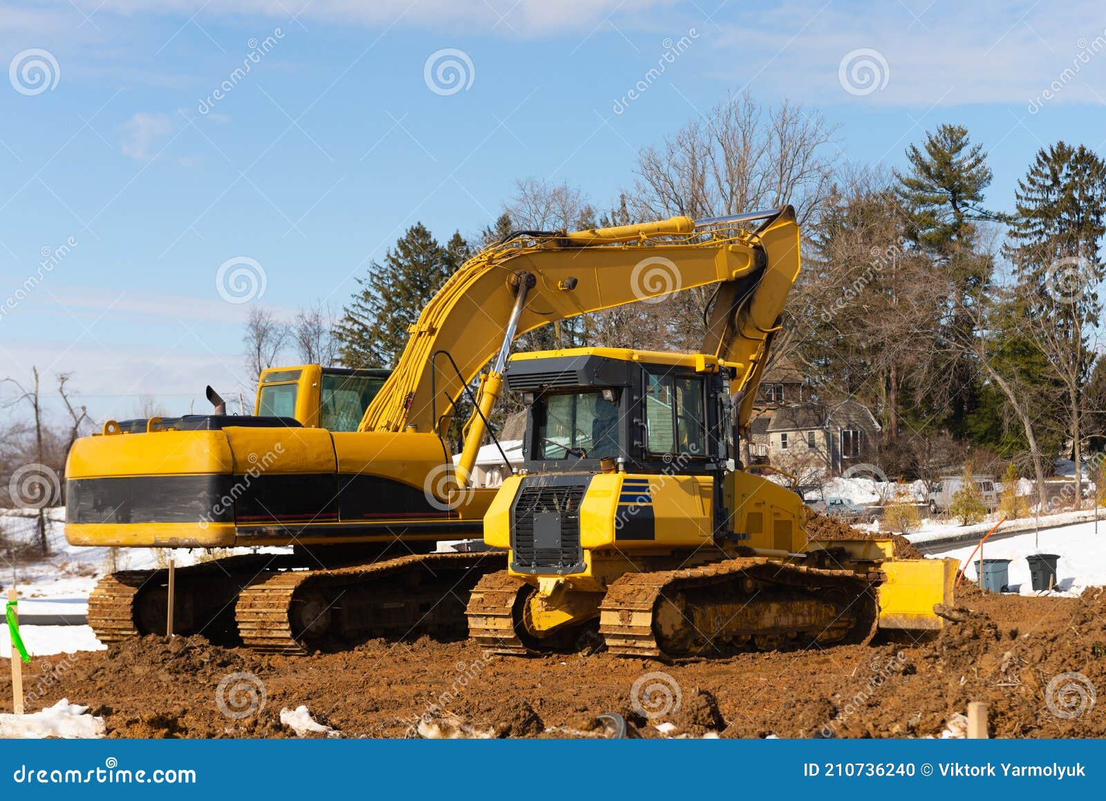 Tractor and Excavator on Site Stock Photo Image of soil, contractor