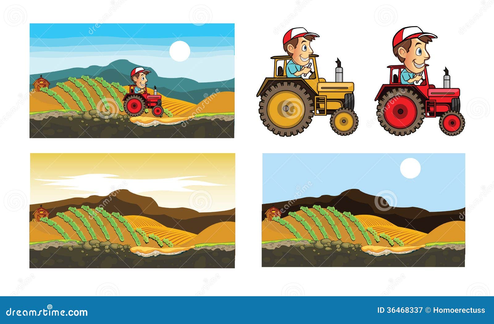 Tractor and Farmer Cartoon stock illustration. Illustration of field -  36468337