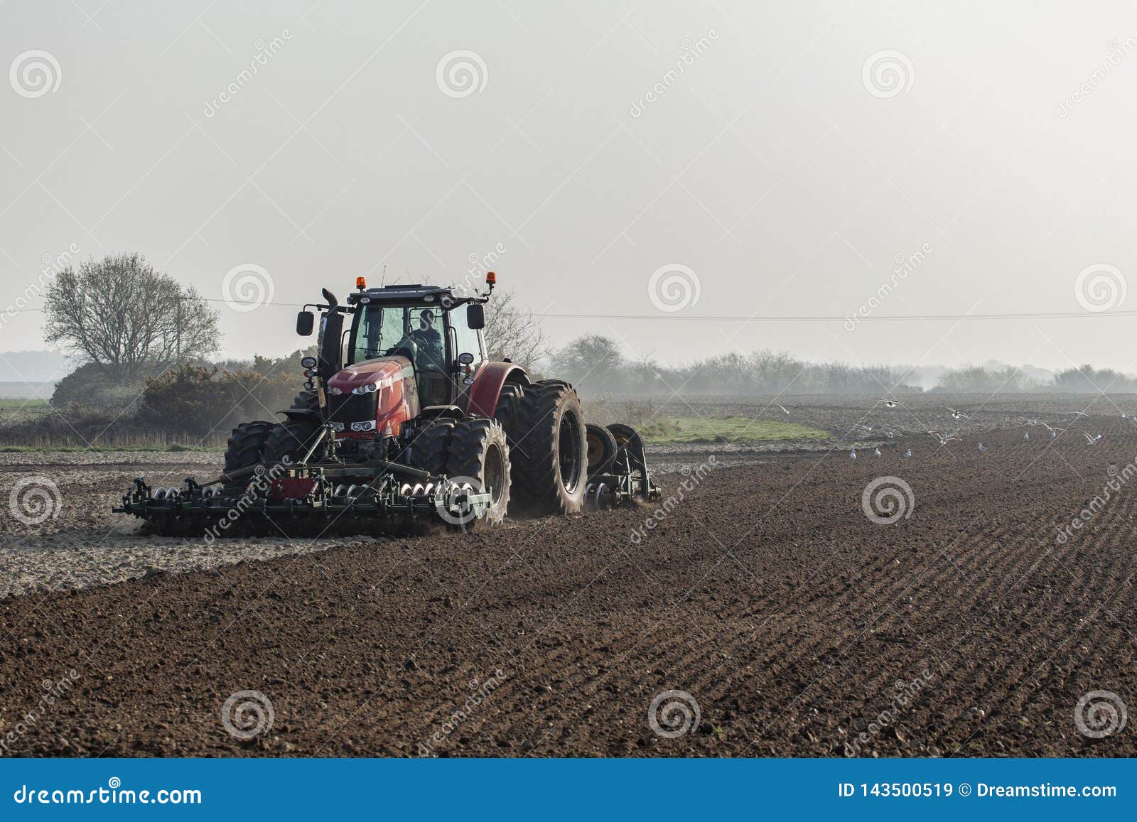 Tractor Plowing the Land in the Morning Editorial Stock Image Image