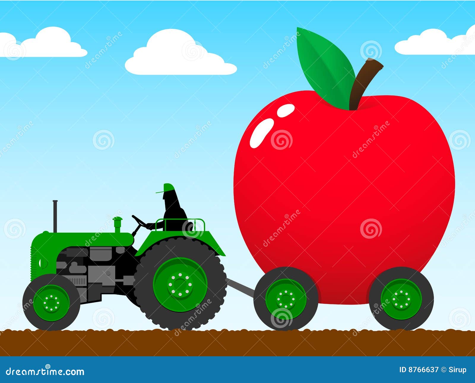 tractor pulling a huge apple