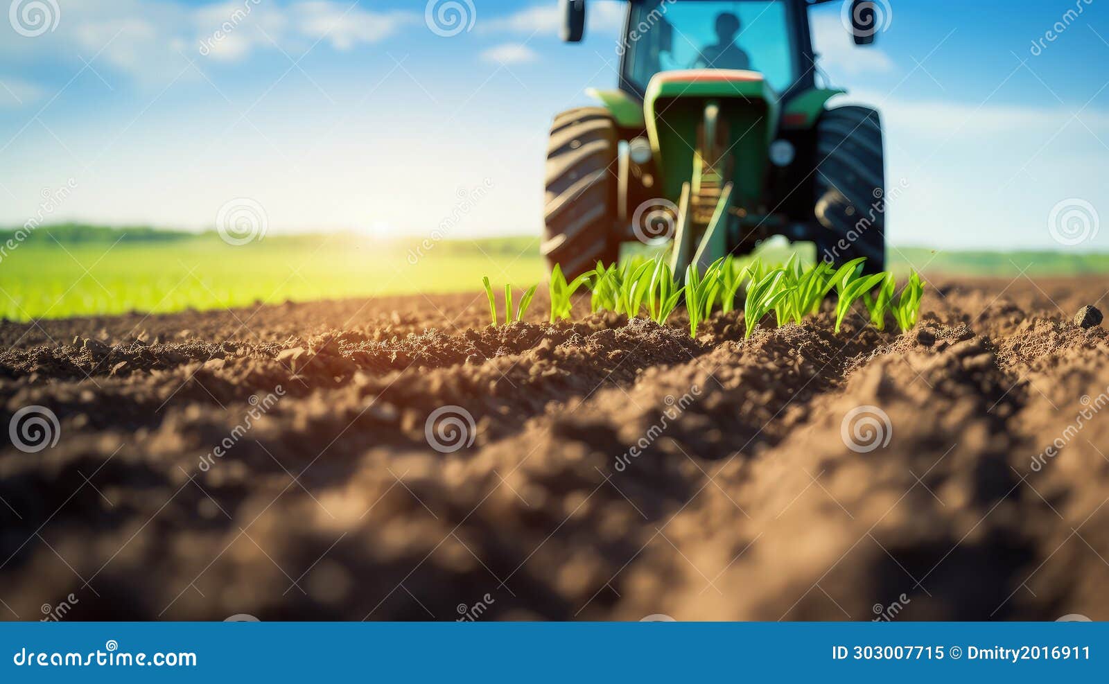 the tractor's powerful headlights illuminate the field, allowing for work to continue even after the sun sets