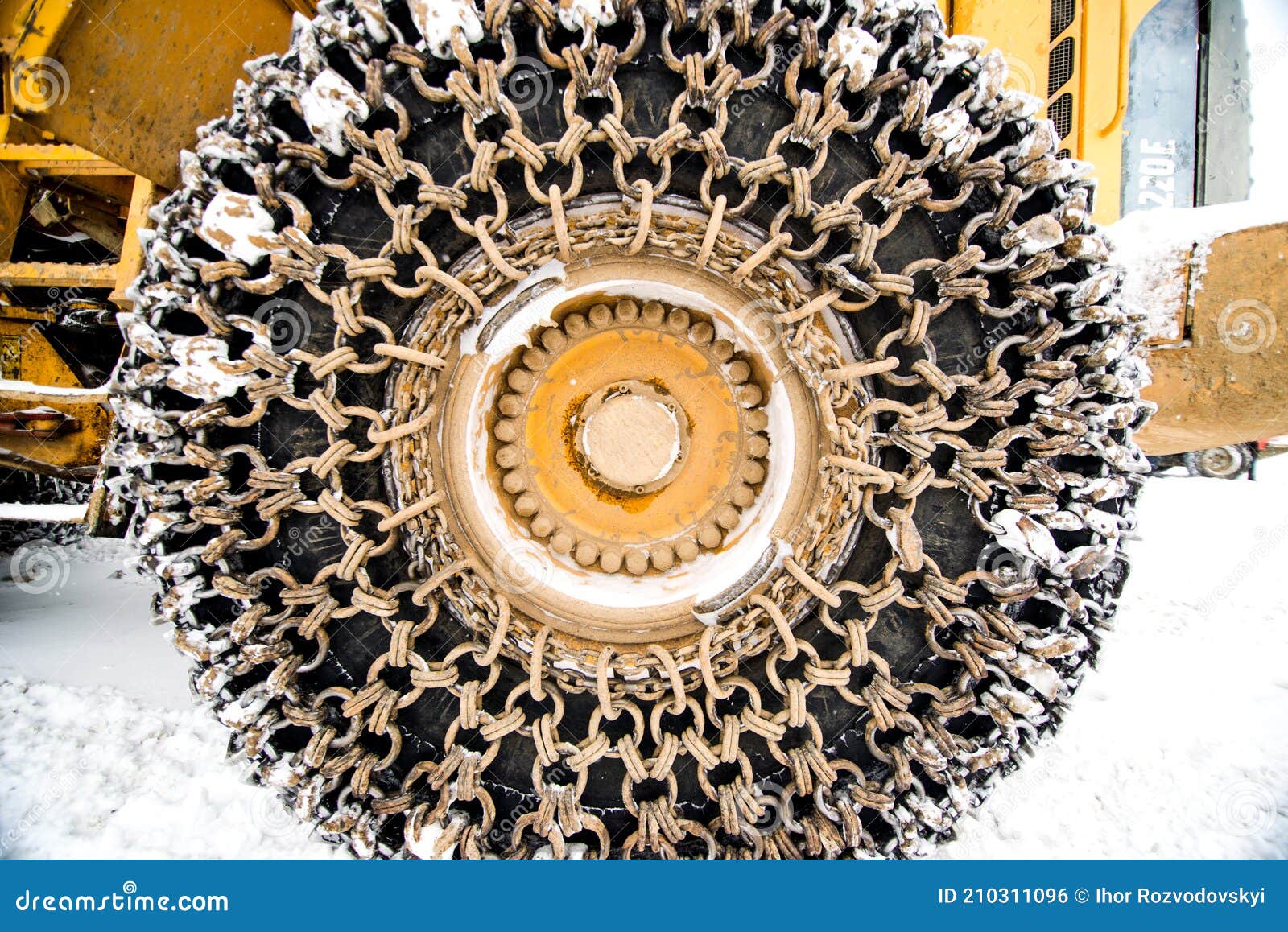 Tractor Tires with Chains in the Snow Stock Photo Image of