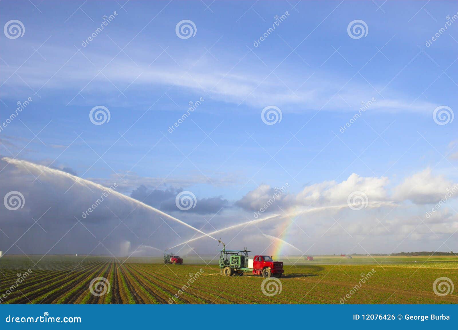 Tractors watering plants stock photo. Image of farming 12076426