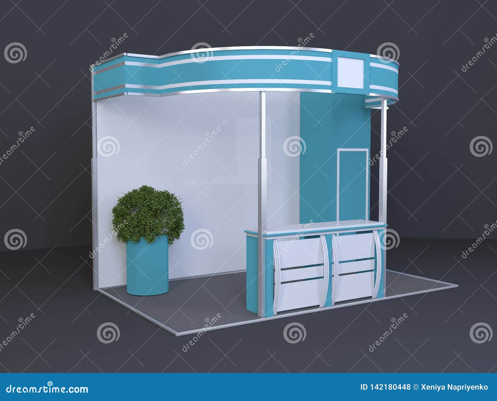Download Trade Exhibition Stand 3x4 Meters With Plant 3d Rendered Illustration Template Mockup Stock Photo Image Of Banner Brochure 142180448