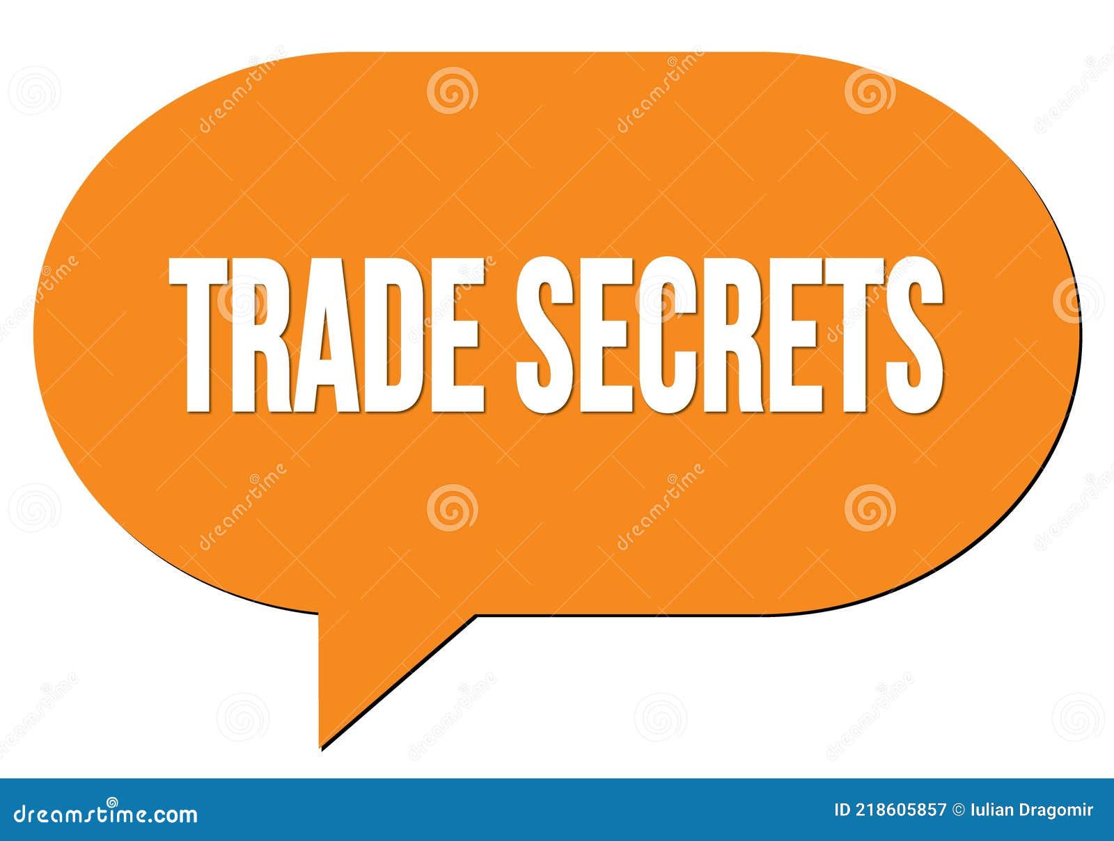 TRADE SECRETS Text Written in an Orange Speech Bubble Stock