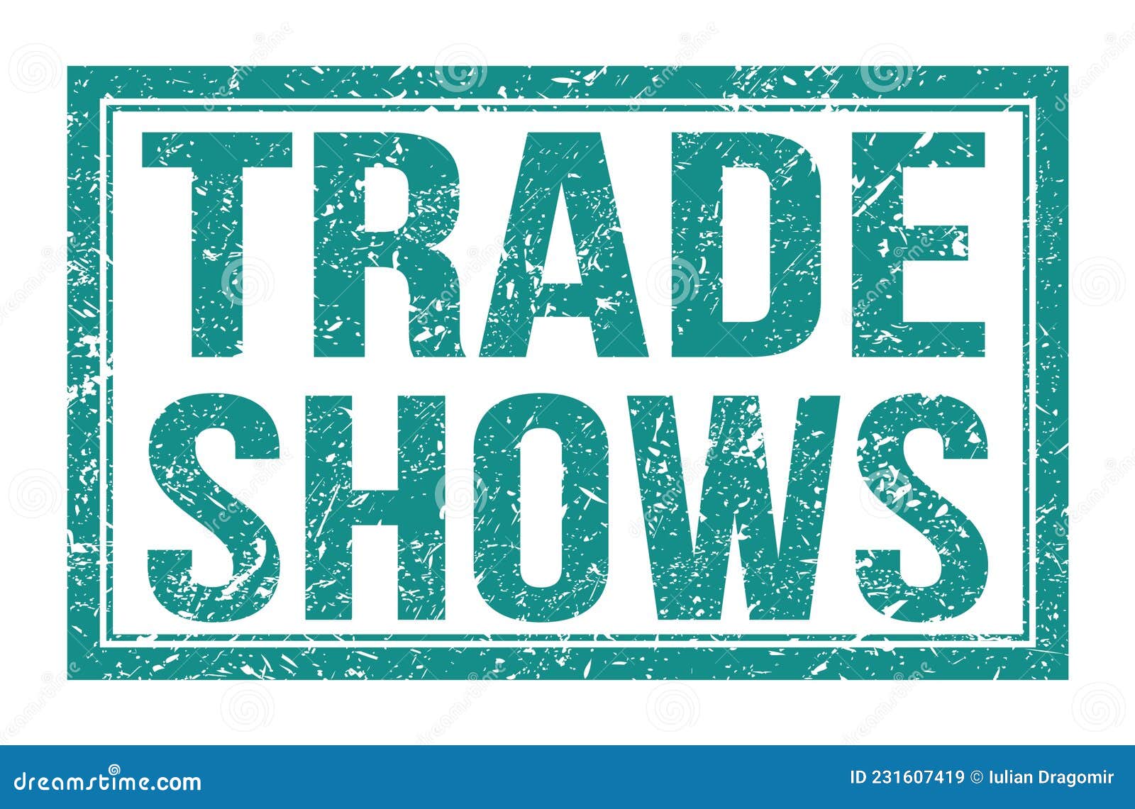 TRADE SHOWS, Words on Blue Rectangle Stamp Sign Stock Illustration