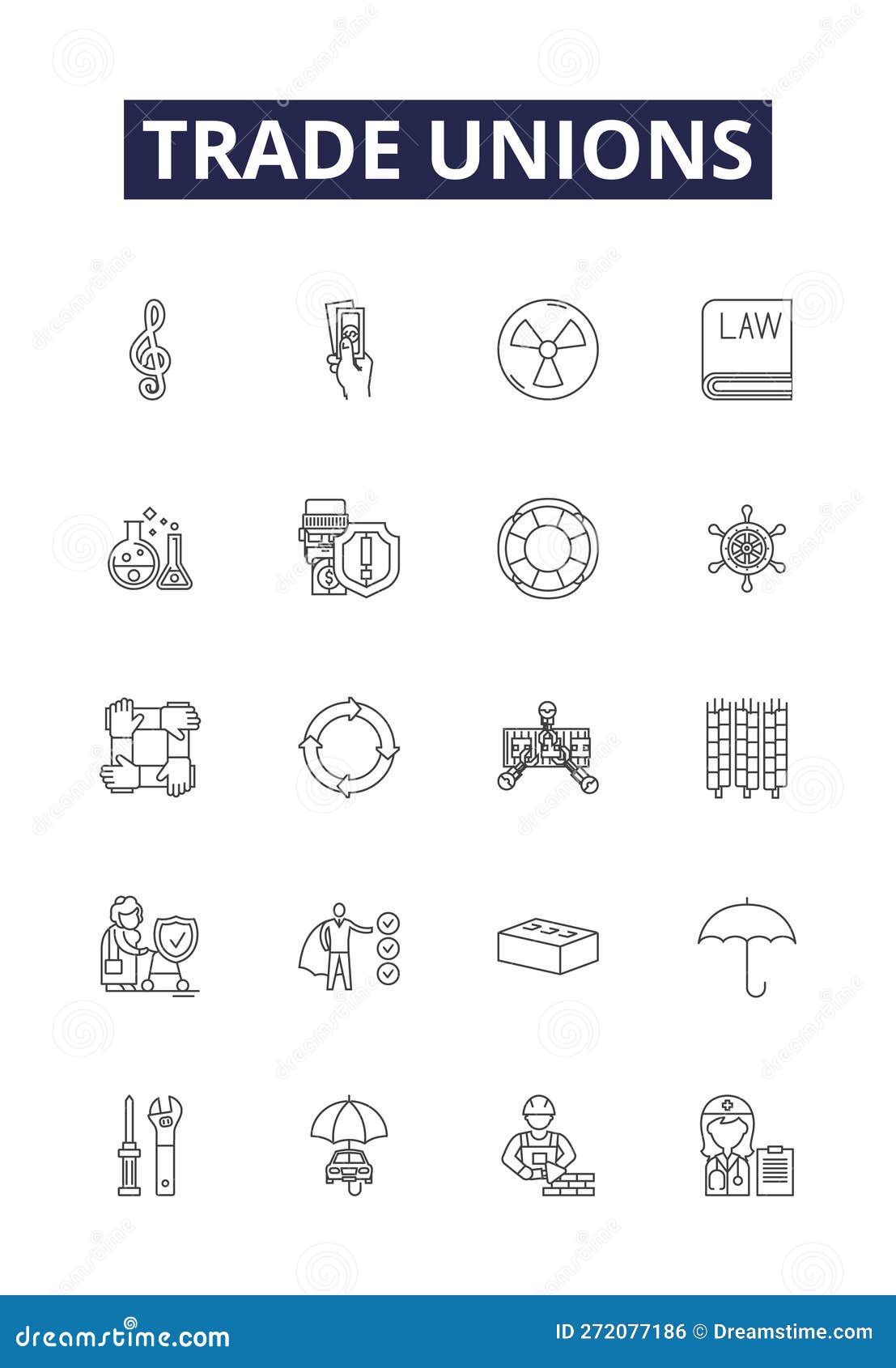 trade unions line  icons and signs. trade, labor, collective, bargaining, workers, employment, solidarity