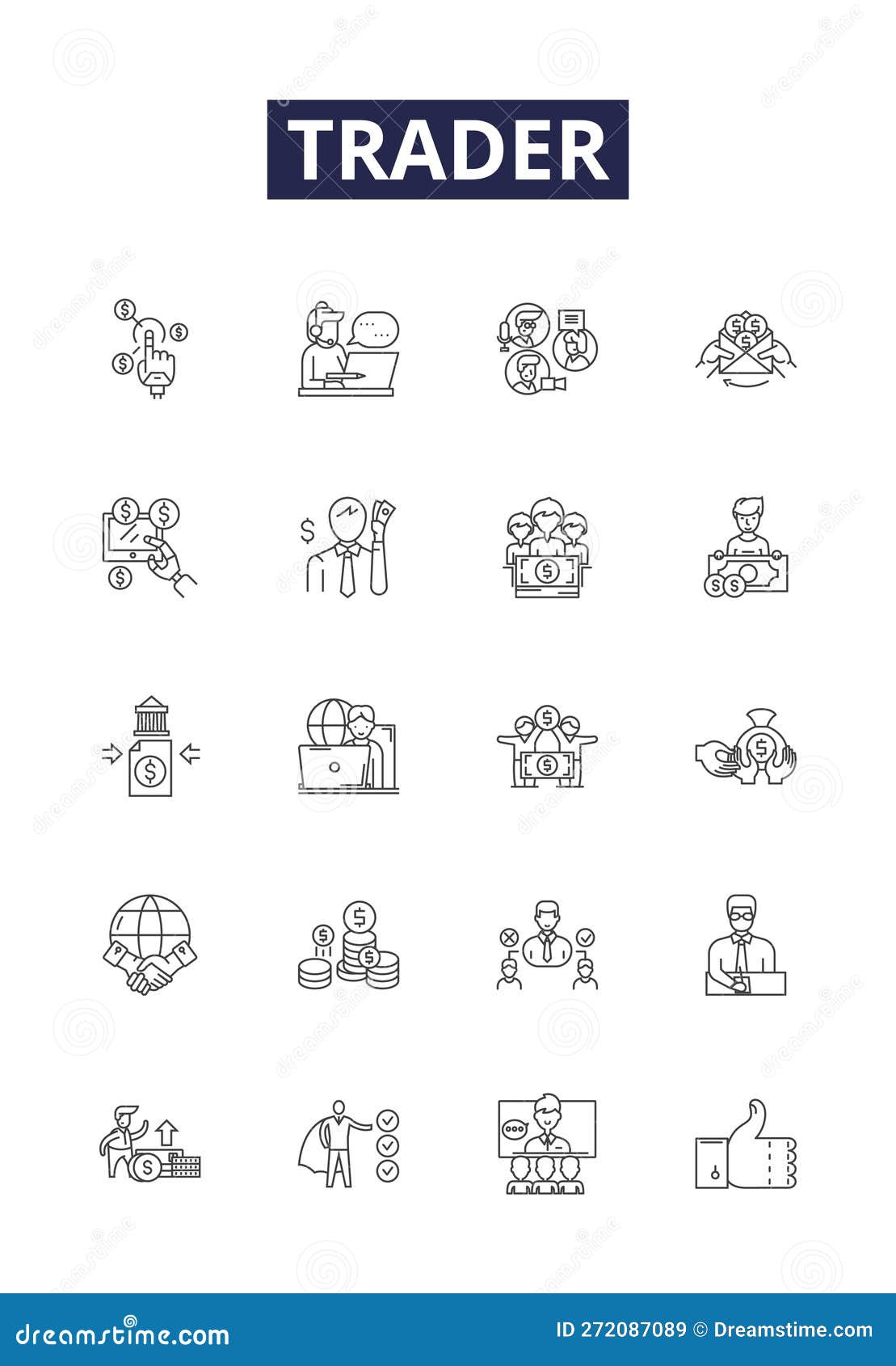 trader line  icons and signs. importer, broker, dealer, merchant, entrepreneur, arbitrageur, investor, hedge-fund