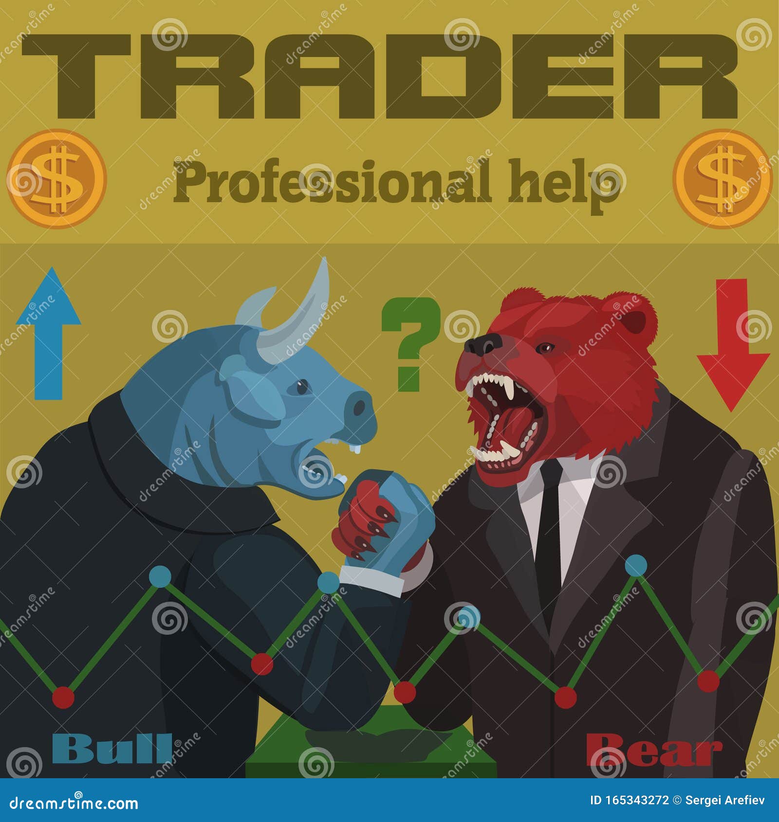 Traders Bulls and Bears Try Strength Stock Photo Image of gold