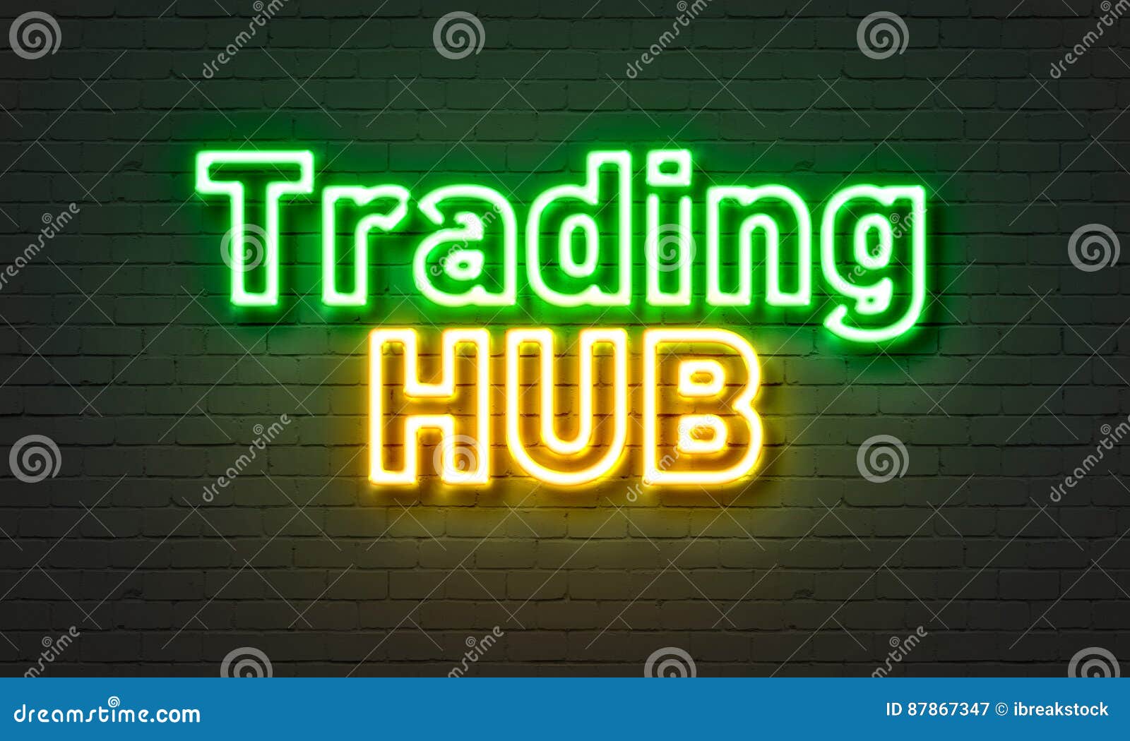 Trading Hub Neon Sign On Brick Wall Background Stock Illustration Illustration Of Sell Retro