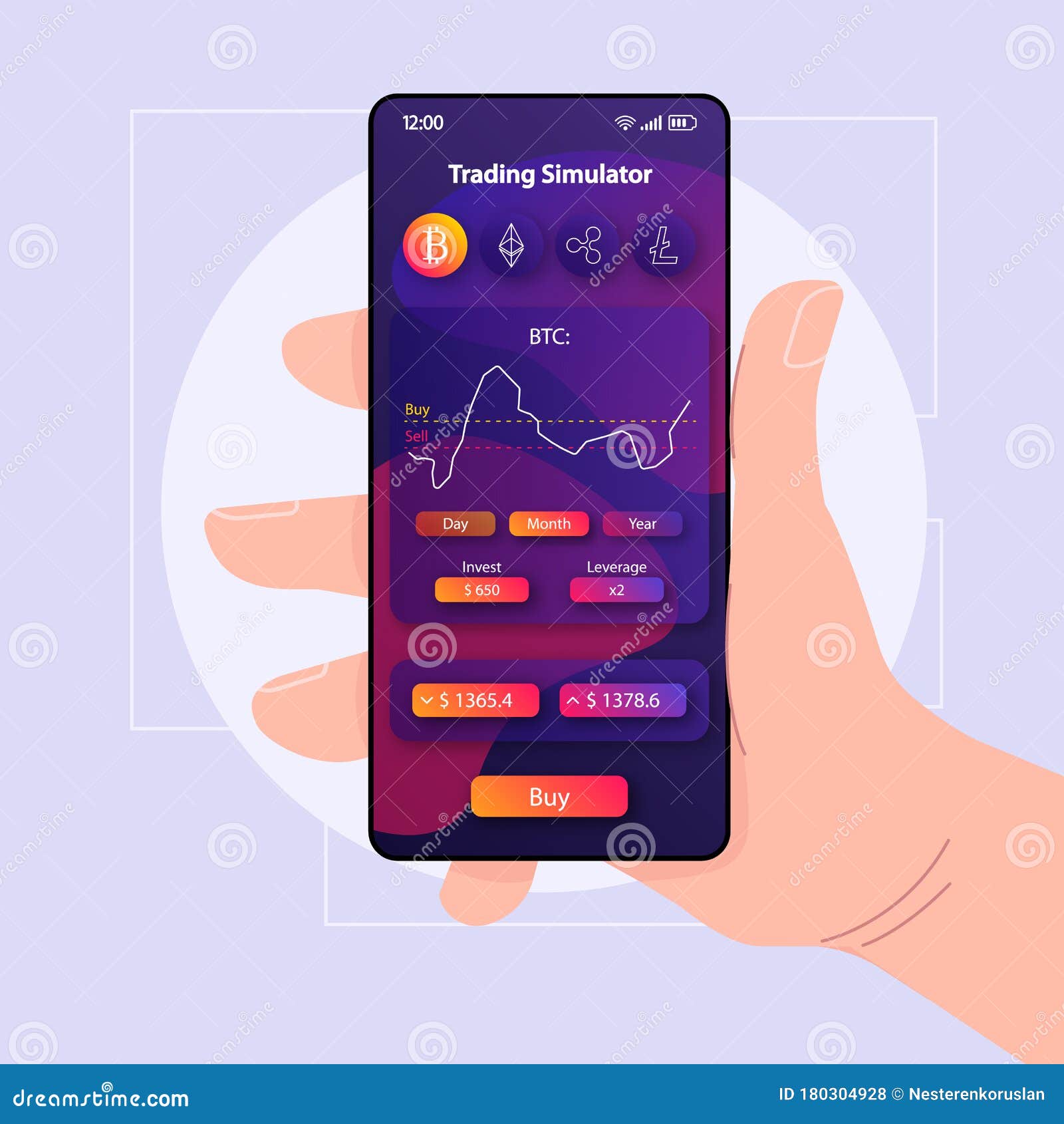 Trading Simulation Smartphone Interface Vector Template. Mobile App Page  Violet Design Layout Stock Vector - Illustration of button, business:  180304928
