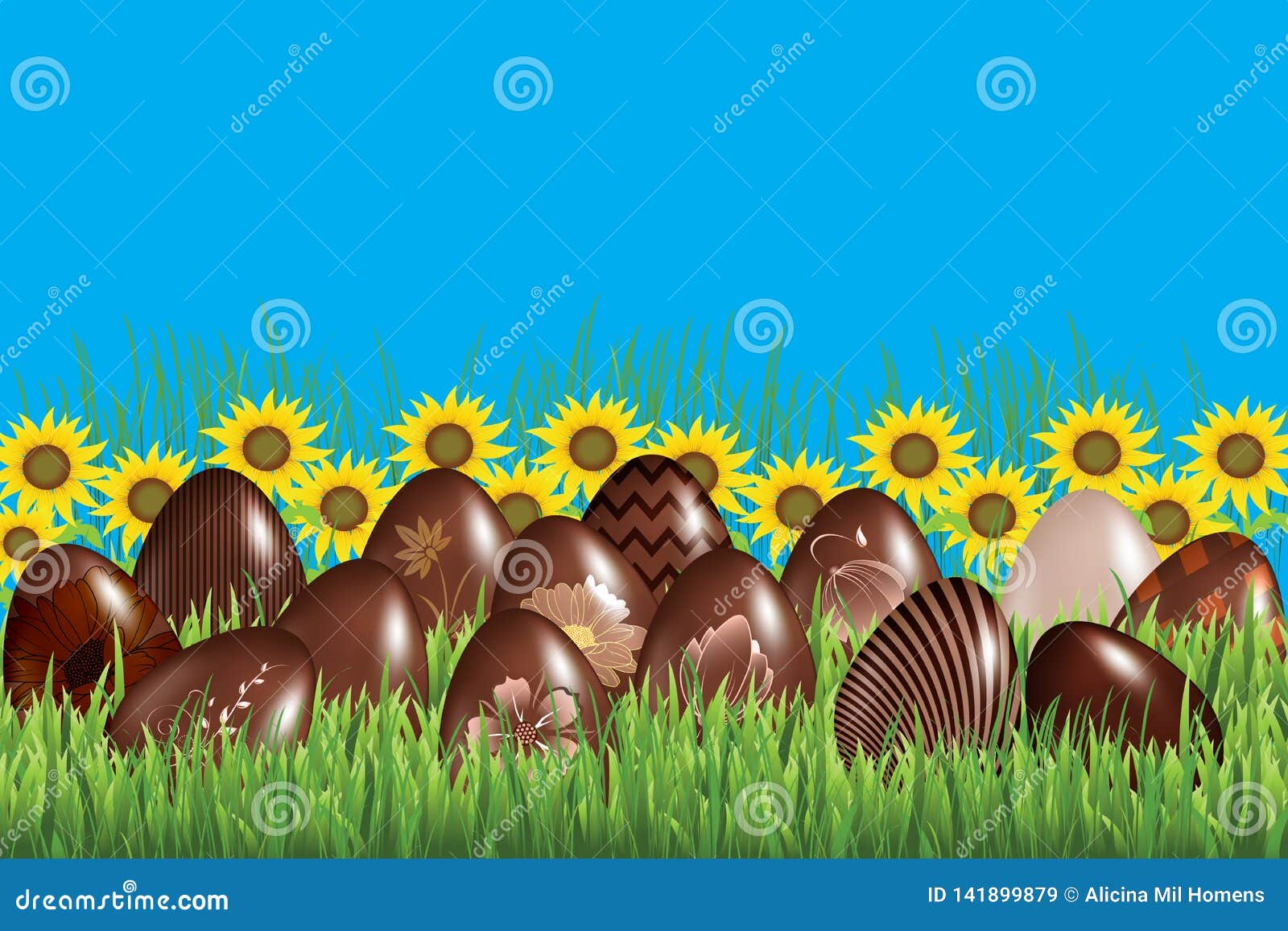 The Tradition of Chocolate Eggs in Easter on the Grass Stock Image