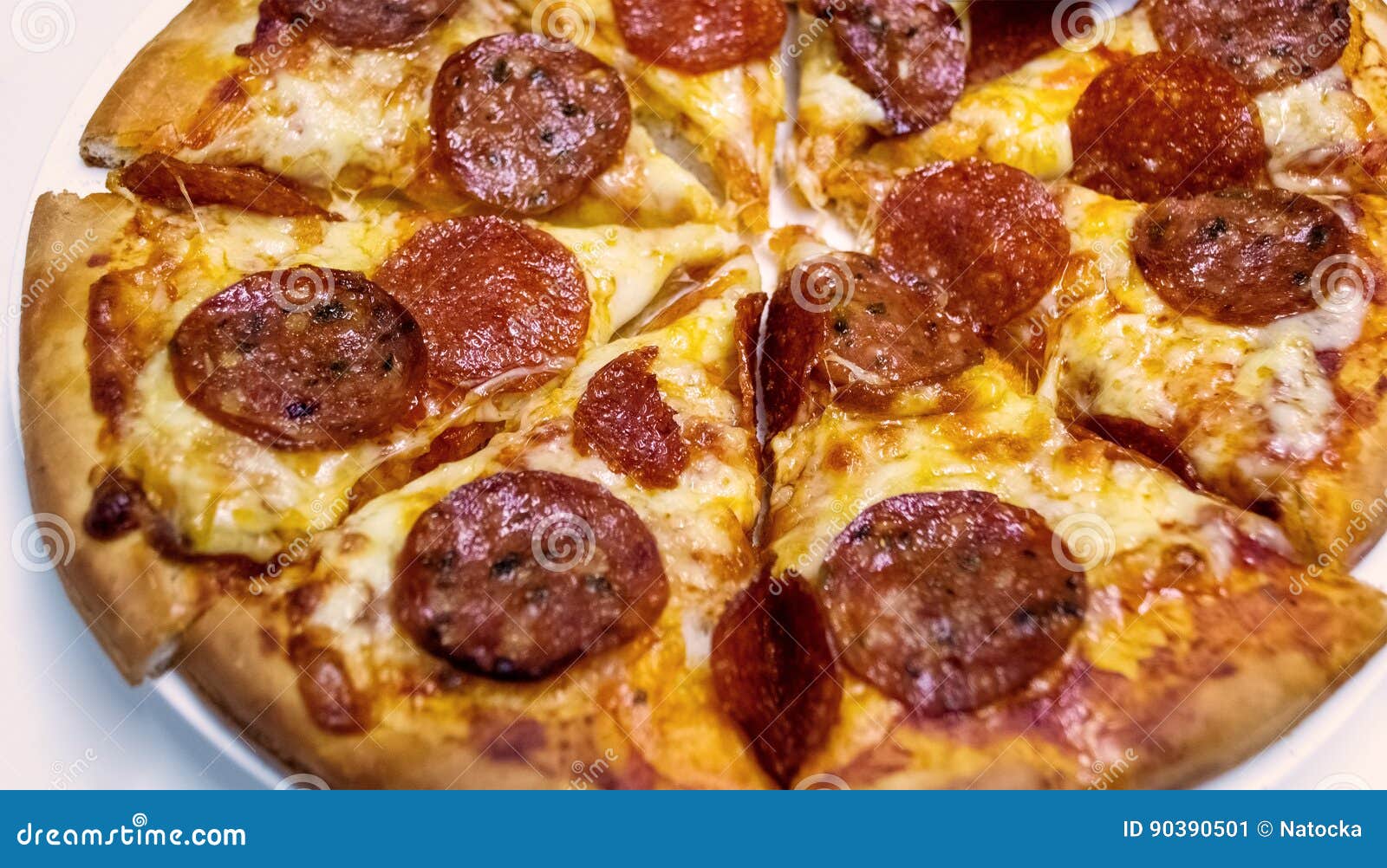 Tradition Pepperoni Pizza with Salami Stock Image Image of golden