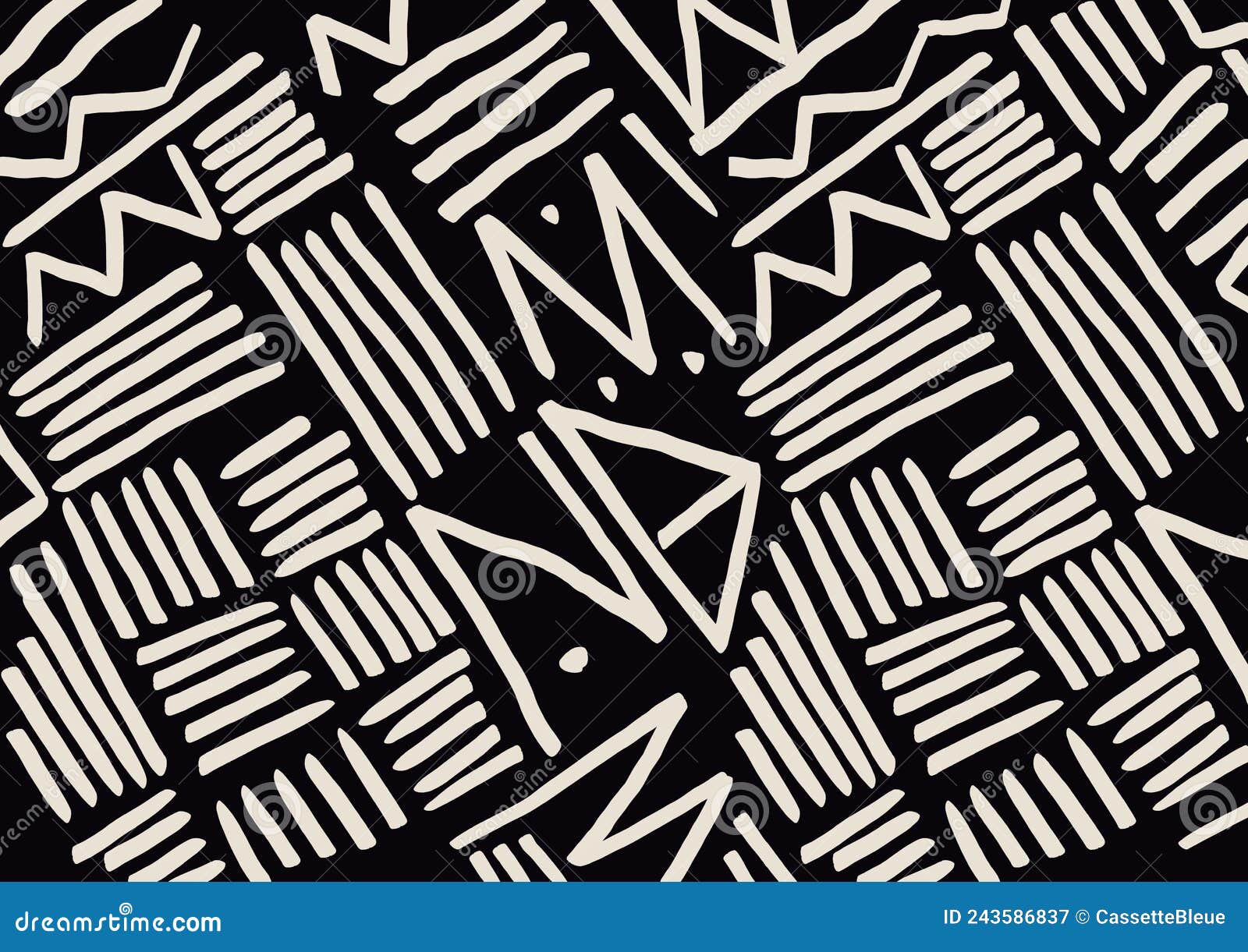 Tranquil African Art Zig Zag Pattern in Black Background, Clip Art with