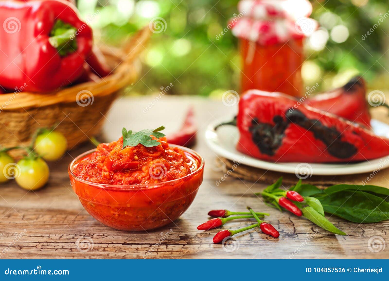 Traditional Ajvar in Bowl with Chili Peppers Stock Photo - Image of ...